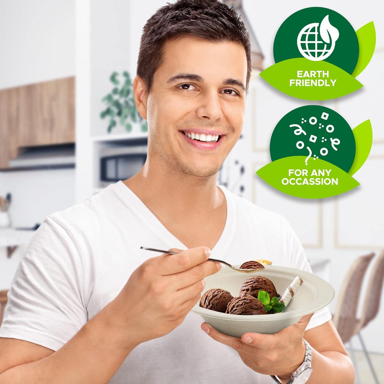 image:imagePAMI 100 Biodegradable Sugarcane Bowls Pack of 50 12 oz Natural Compostable Soup Bowls PlanetFriendly Bagasse Bowls For Hot amp Cold Uses HeavyDuty Disposable Microwavable Paper Serving Bowls12 oz