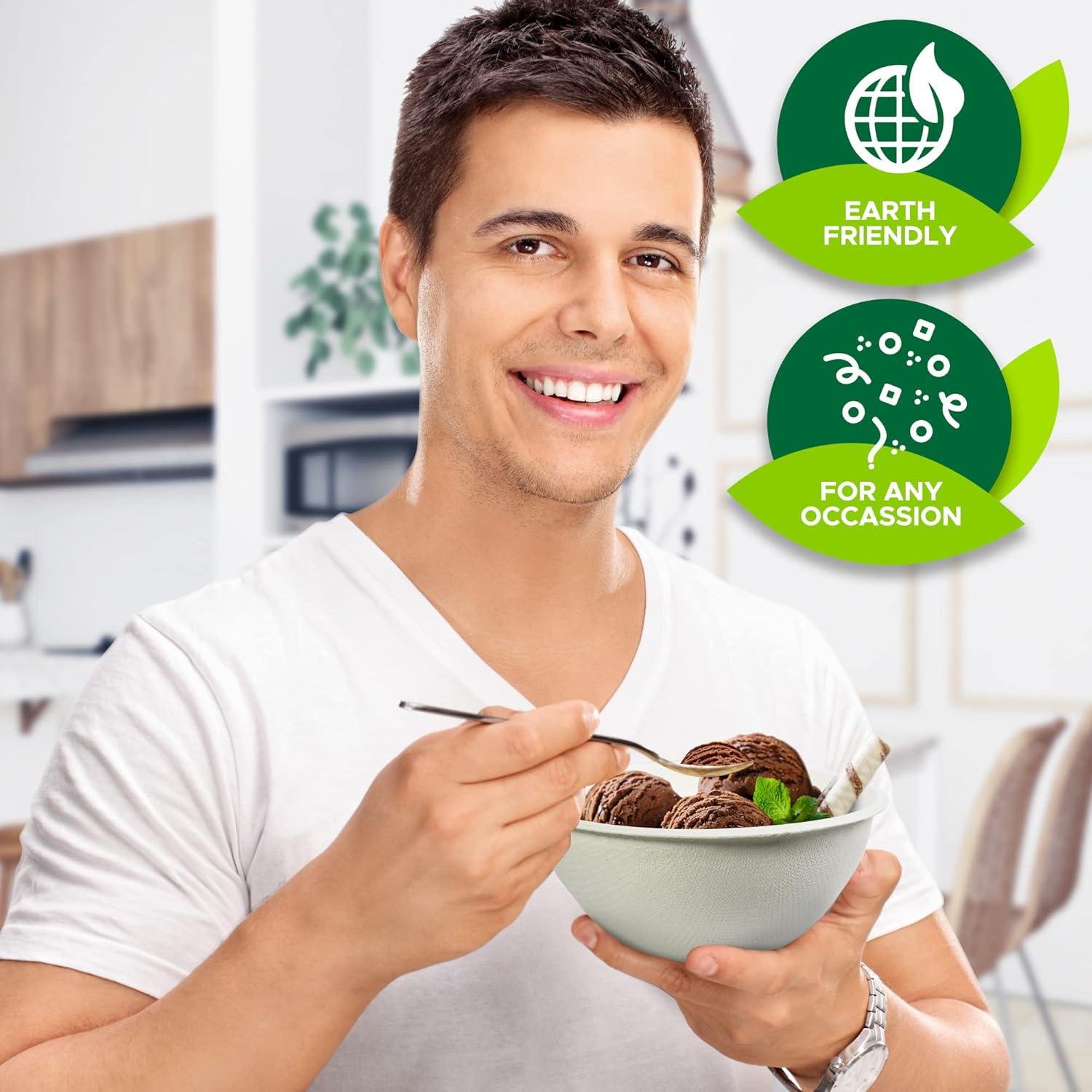image:imagePAMI 100 Biodegradable Sugarcane Bowls Pack of 50 12 oz Natural Compostable Soup Bowls PlanetFriendly Bagasse Bowls For Hot amp Cold Uses HeavyDuty Disposable Microwavable Paper Serving Bowls6 oz
