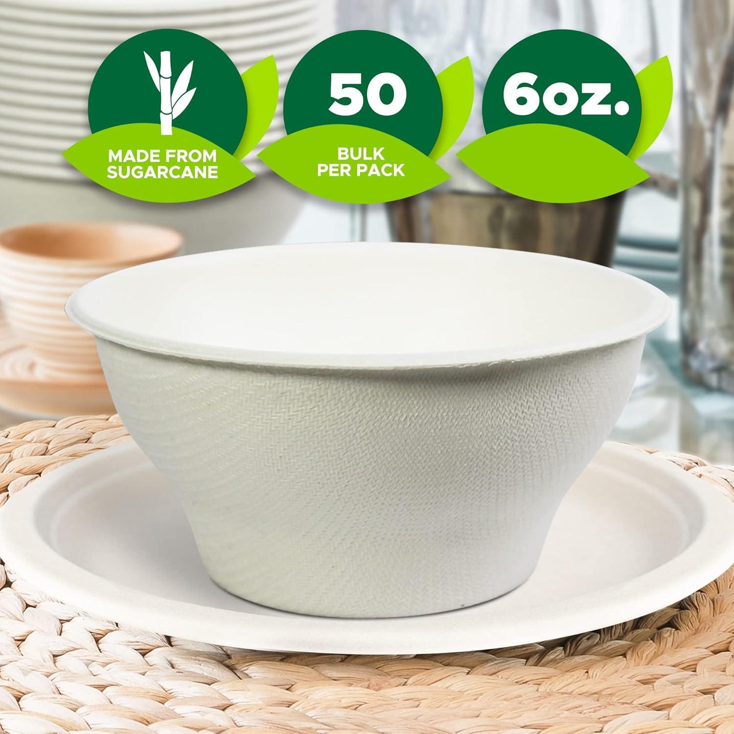 image:imagePAMI 100 Biodegradable Sugarcane Bowls Pack of 50 12 oz Natural Compostable Soup Bowls PlanetFriendly Bagasse Bowls For Hot amp Cold Uses HeavyDuty Disposable Microwavable Paper Serving Bowls6 oz