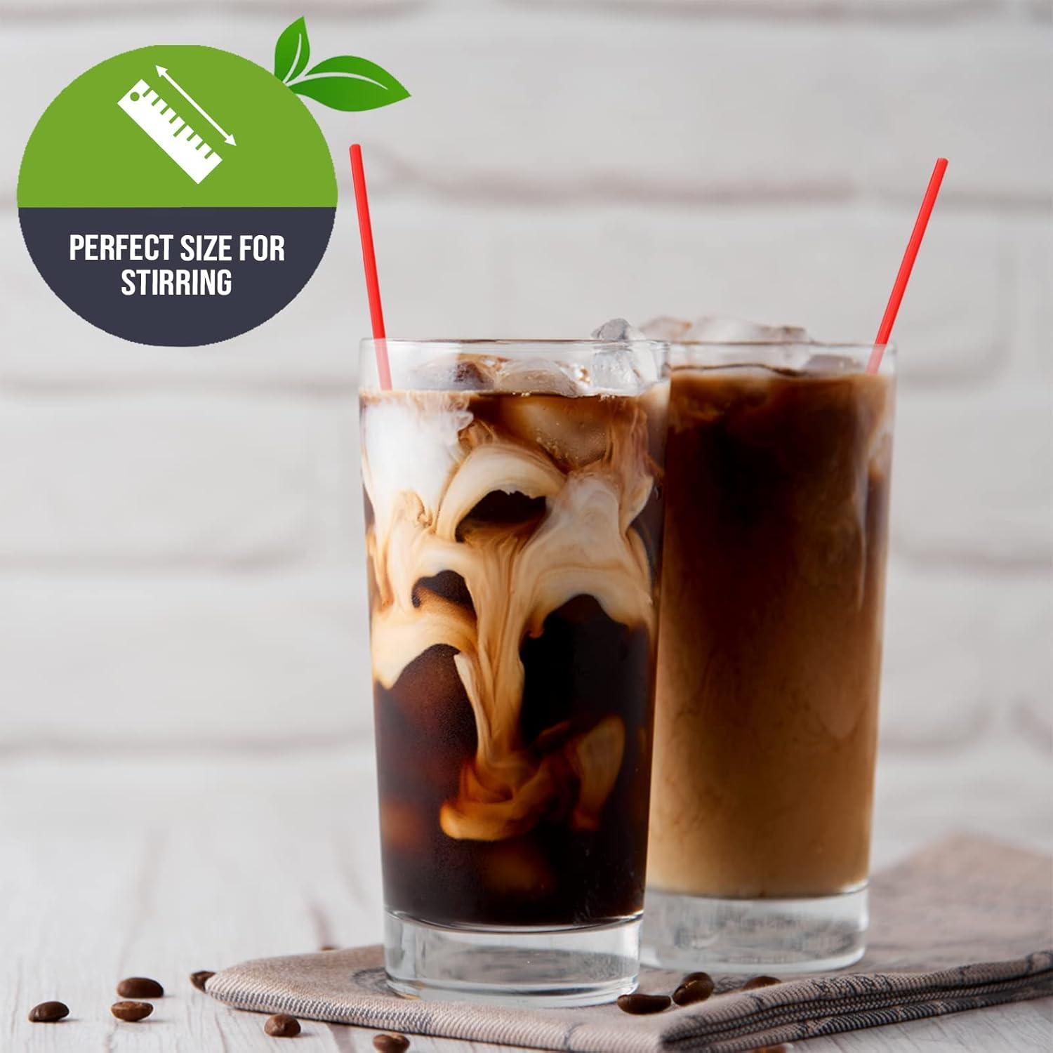 image:imagePAMI 1000 Disposable Plastic Cocktail Straws Stir Sticks Coffee Stirrers for Hot amp Cold Drinks Ideal for Bars and Home Black 7Red