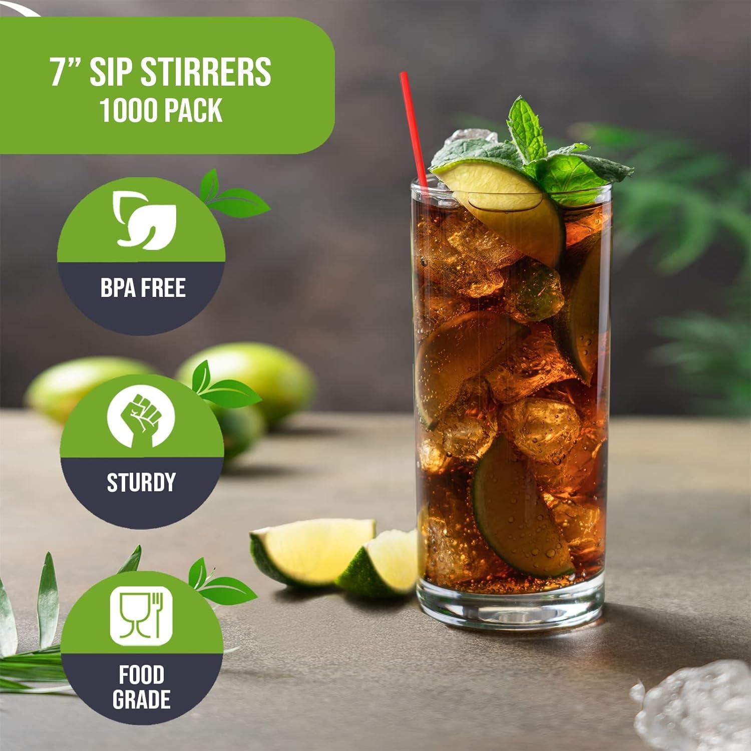 image:imagePAMI 1000 Disposable Plastic Cocktail Straws Stir Sticks Coffee Stirrers for Hot amp Cold Drinks Ideal for Bars and Home Black 7Red