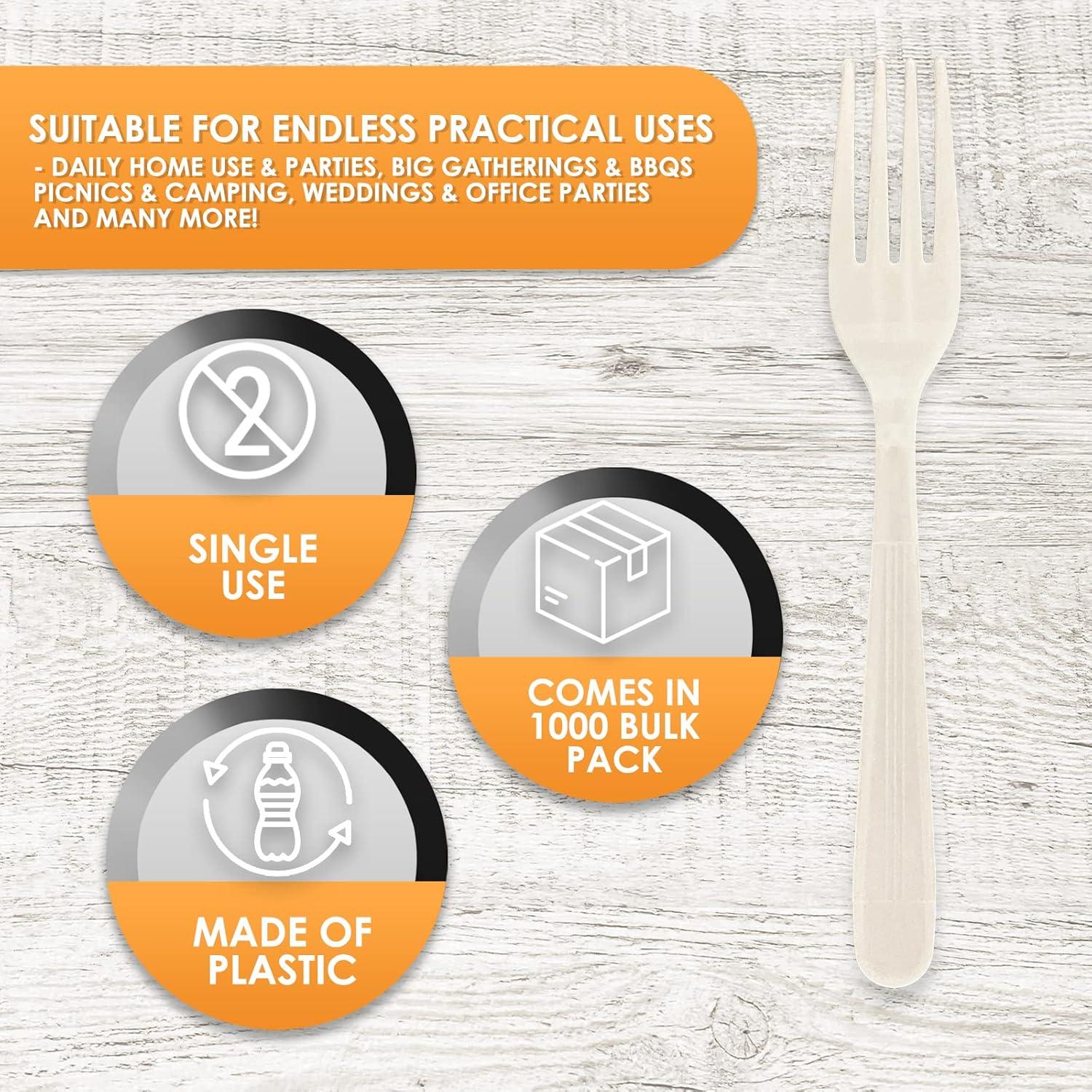 image:imagePAMI 1000Pack Durable Heavy Weight Disposable Plastic Cutlery for Parties Weddings Catering Knives Regular WhiteForks