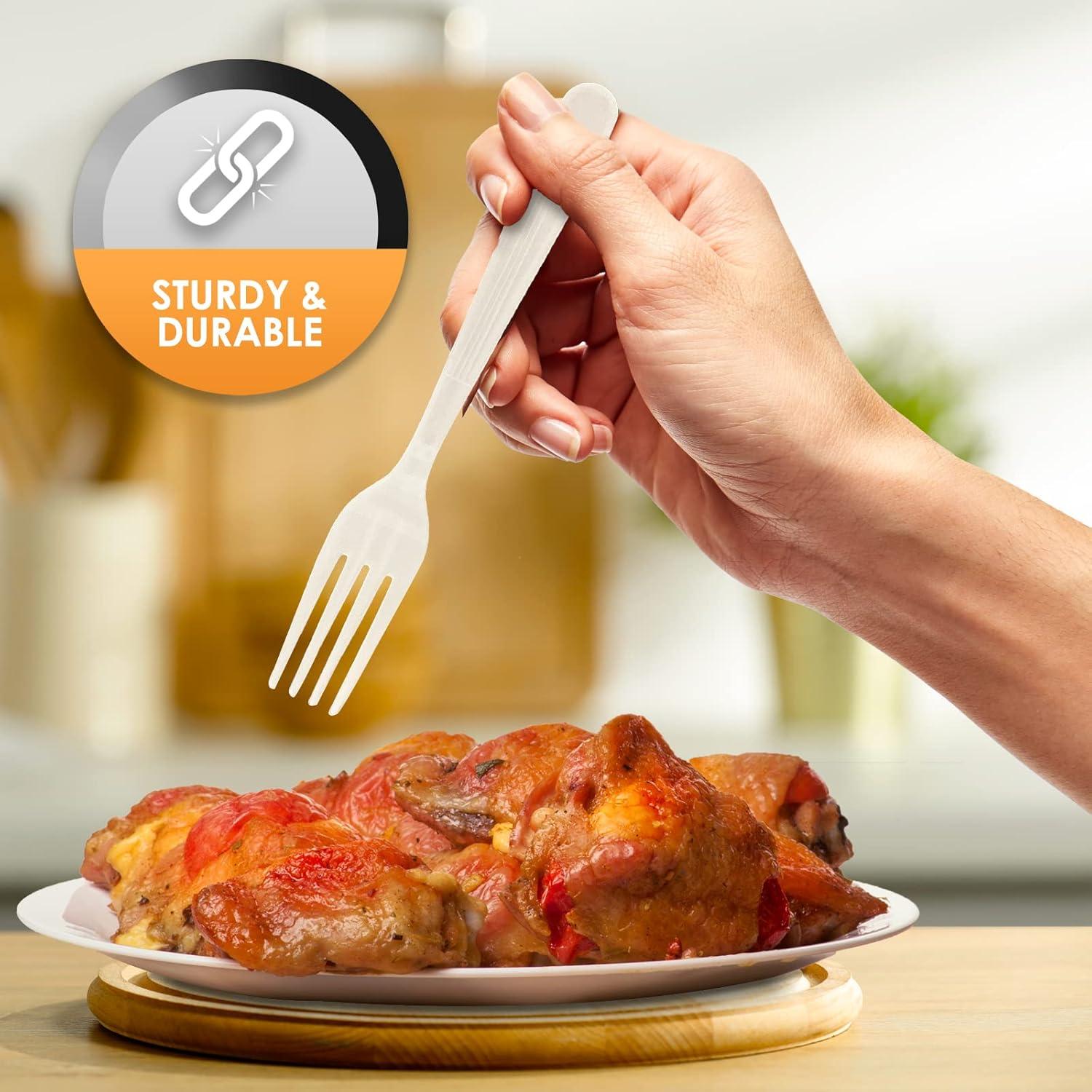 image:imagePAMI 1000Pack Durable Heavy Weight Disposable Plastic Cutlery for Parties Weddings Catering Knives Regular WhiteForks