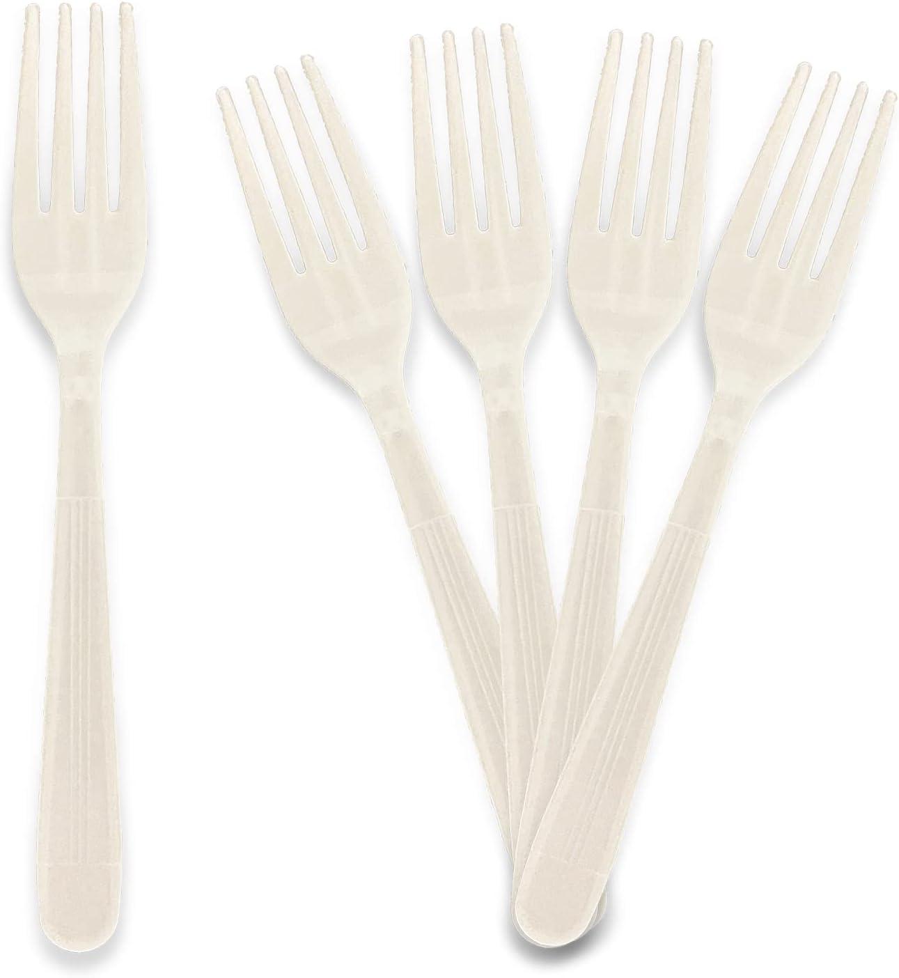image:imagePAMI 1000Pack Durable Heavy Weight Disposable Plastic Cutlery for Parties Weddings Catering Knives Regular WhiteForks