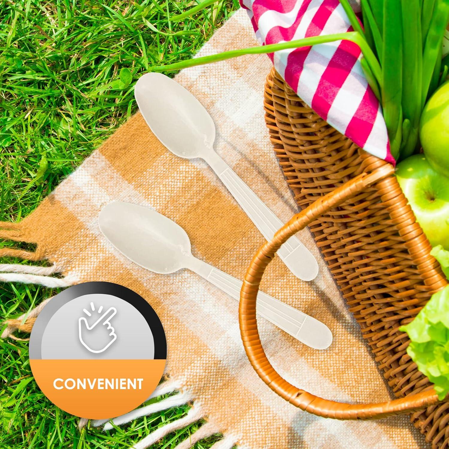 image:imagePAMI 1000Pack Durable Heavy Weight Disposable Plastic Cutlery for Parties Weddings Catering Knives Regular WhiteTeaspoons