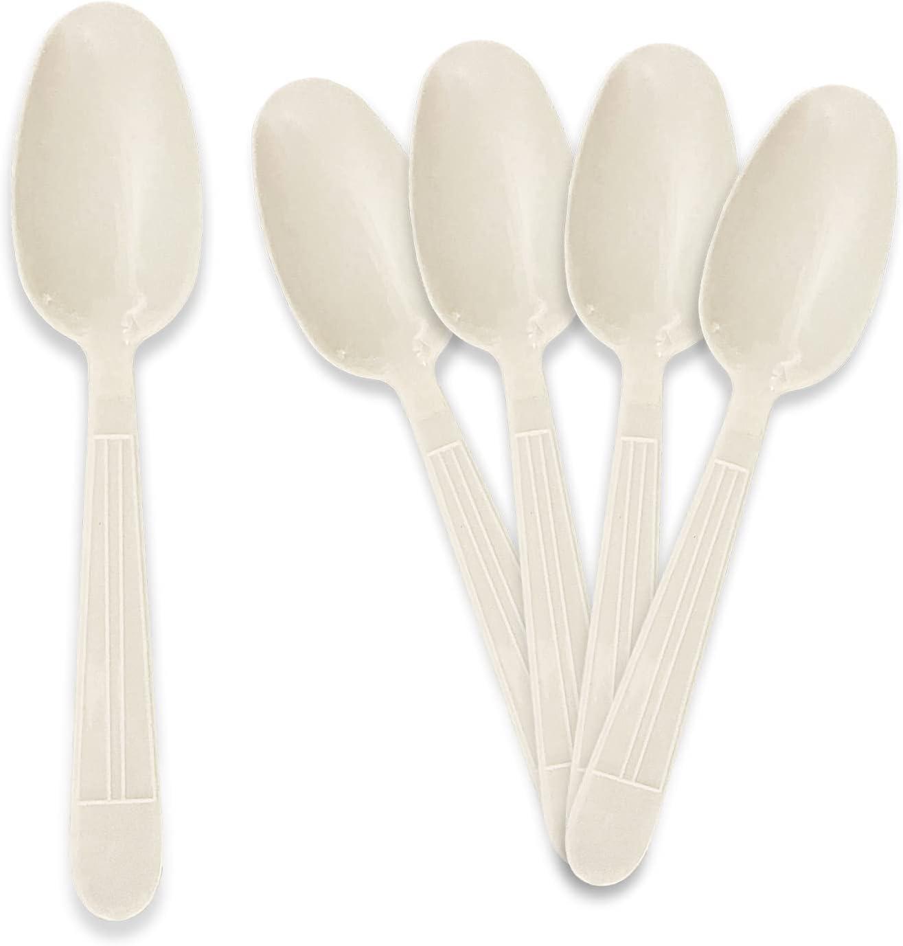 image:imagePAMI 1000Pack Durable Heavy Weight Disposable Plastic Cutlery for Parties Weddings Catering Knives Regular WhiteTeaspoons