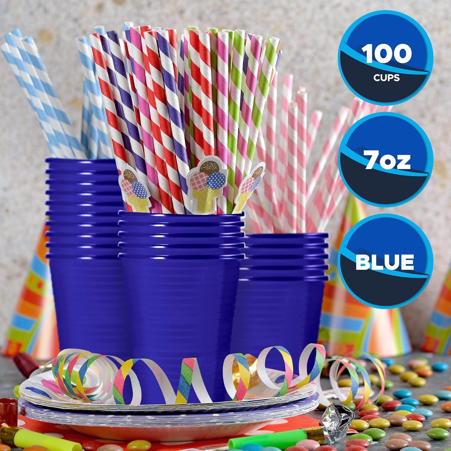 image:imagePAMI 100Pack 7oz Yellow Disposable Cups Plastic Cups for Parties BpaFree Ideal for Cold DrinksBlue
