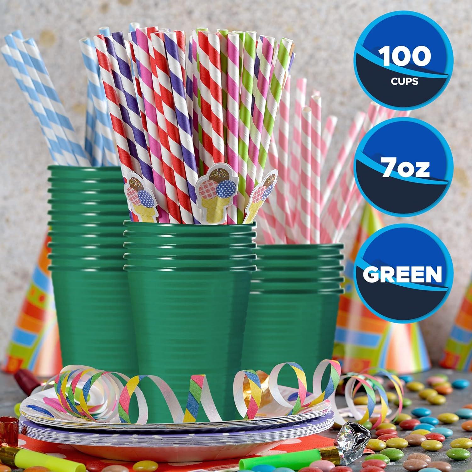 image:imagePAMI 100Pack 7oz Yellow Disposable Cups Plastic Cups for Parties BpaFree Ideal for Cold DrinksGreen