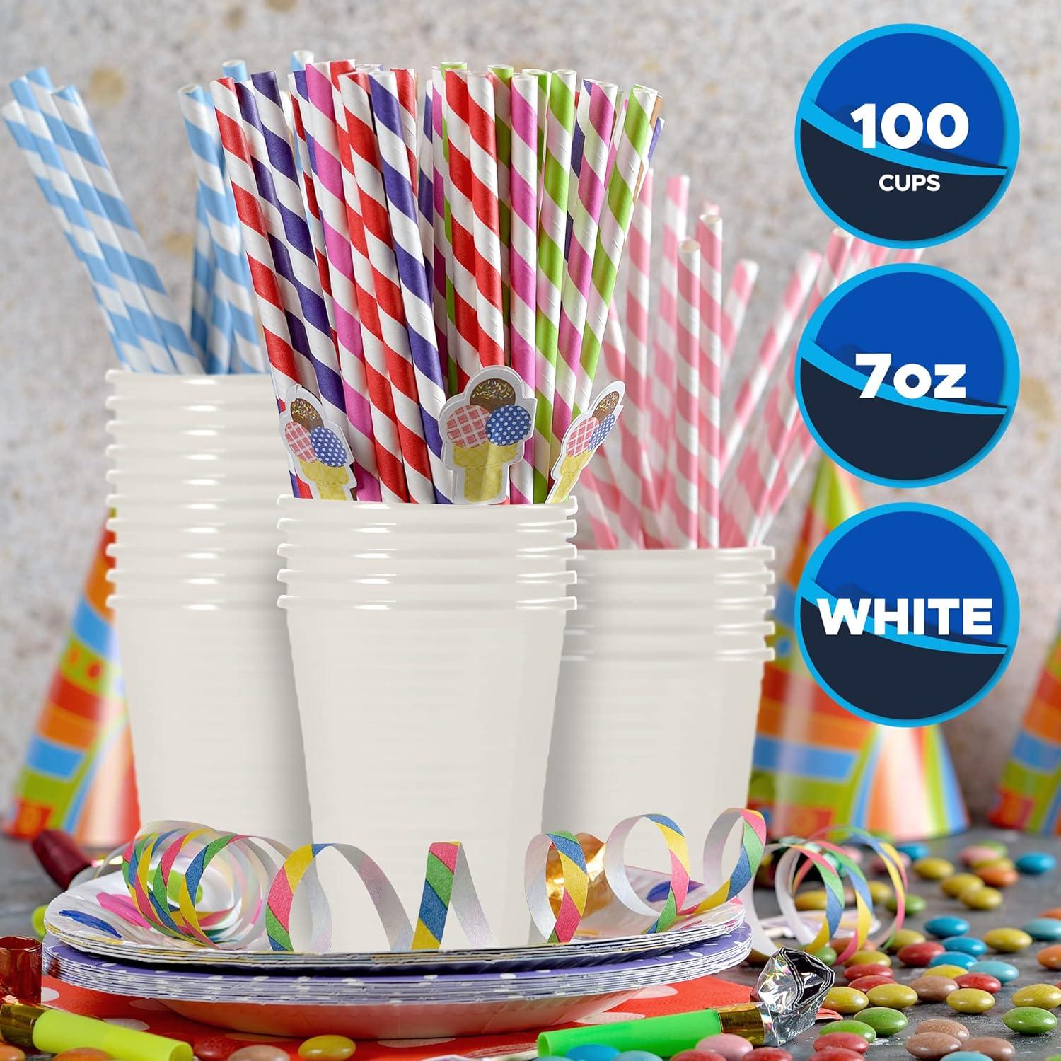 image:imagePAMI 100Pack 7oz Yellow Disposable Cups Plastic Cups for Parties BpaFree Ideal for Cold DrinksWhite