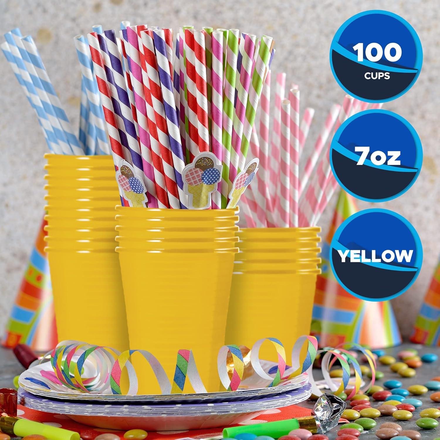 image:imagePAMI 100Pack 7oz Yellow Disposable Cups Plastic Cups for Parties BpaFree Ideal for Cold DrinksYellow