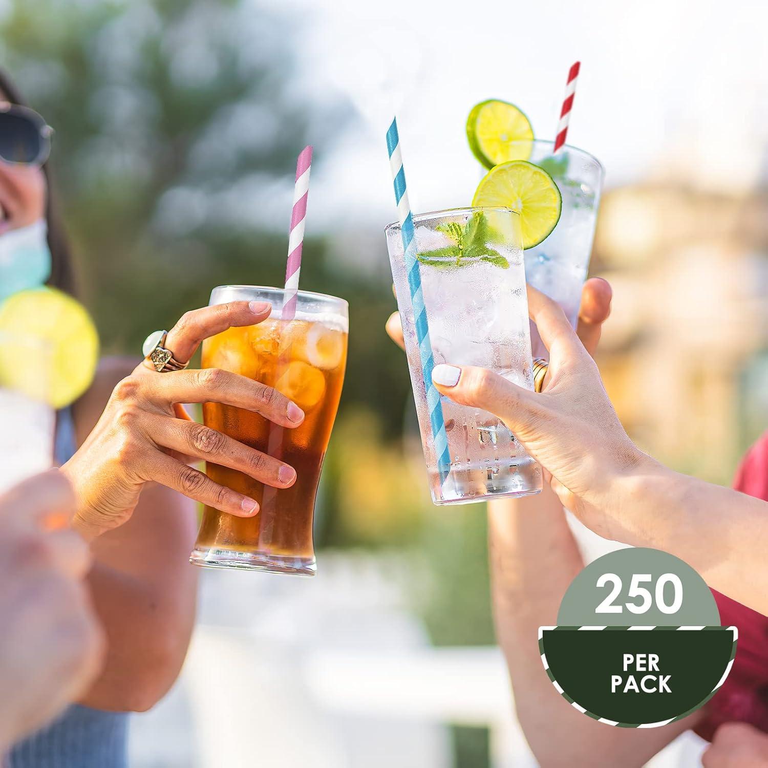 image:imagePAMI 250Pack Compostable Paper Straws for Drinking Assorted Colors Including Pink Pfas Biodegradable Sturdy for Coffee Juice Cocktails Parties