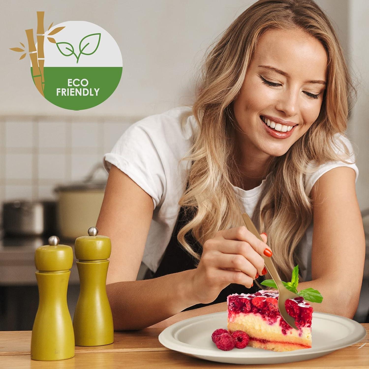 image:imagePAMI 250Piece Compostable Degradable Tableware Eco Set Disposable Sugarcane Plates Cutlery amp Plates HeavyDuty Eco Dinnerware