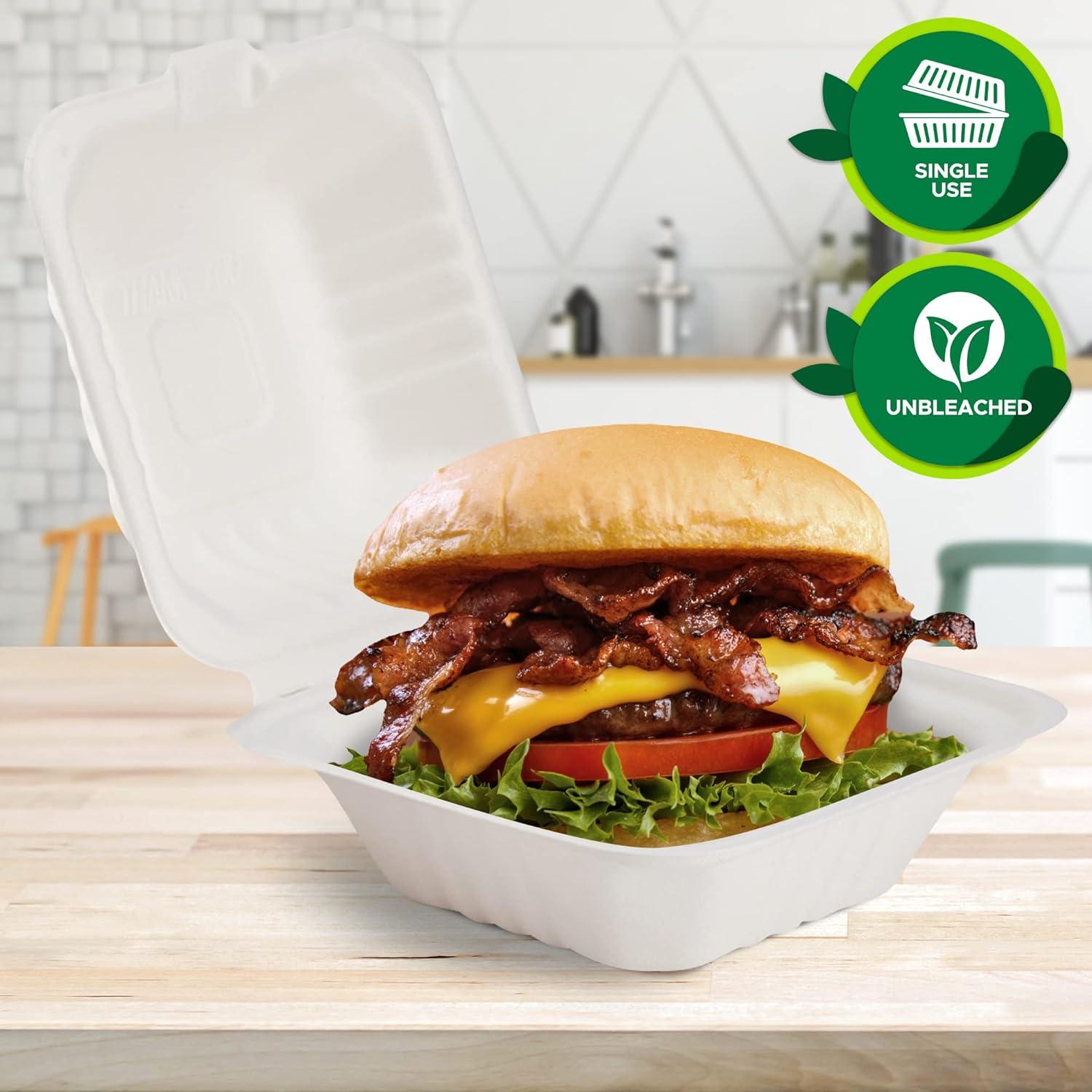 image:imagePAMI 50Pack 6x6 Biodegradable Bento Box Hamburger Containers Compostable Small Take out Boxes Made from Sugarcane Fibers
