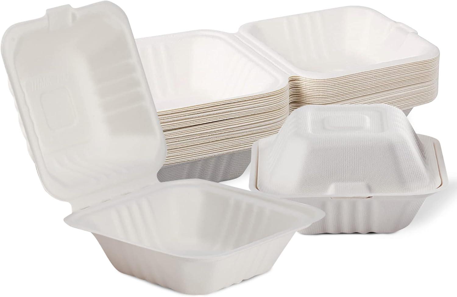 image:imagePAMI 50Pack 6x6 Biodegradable Bento Box Hamburger Containers Compostable Small Take out Boxes Made from Sugarcane Fibers