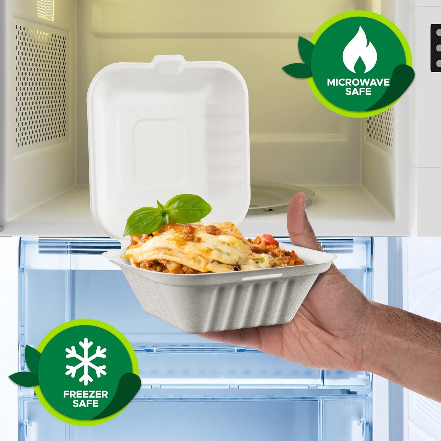 image:imagePAMI 50Pack 6x6 Biodegradable Bento Box Hamburger Containers Compostable Small Take out Boxes Made from Sugarcane Fibers