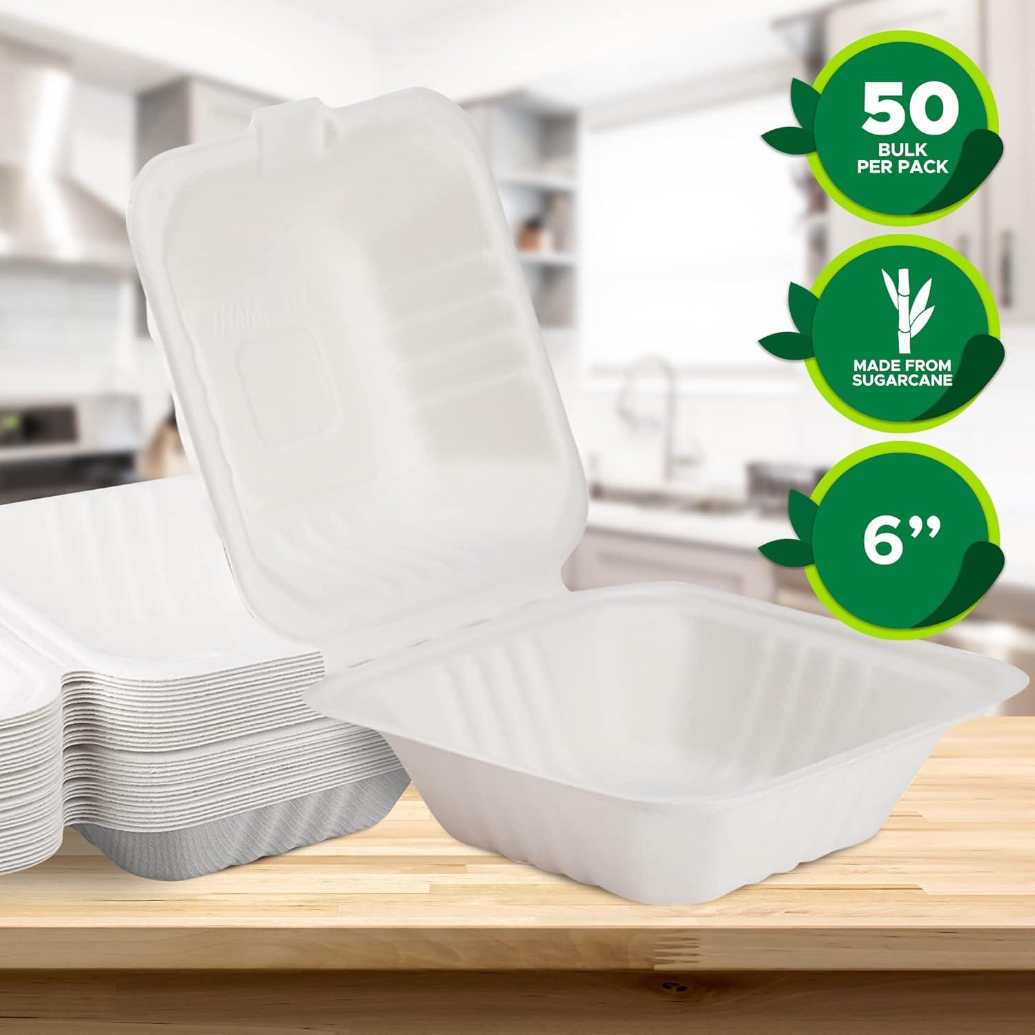 image:imagePAMI 50Pack 6x6 Biodegradable Bento Box Hamburger Containers Compostable Small Take out Boxes Made from Sugarcane Fibers