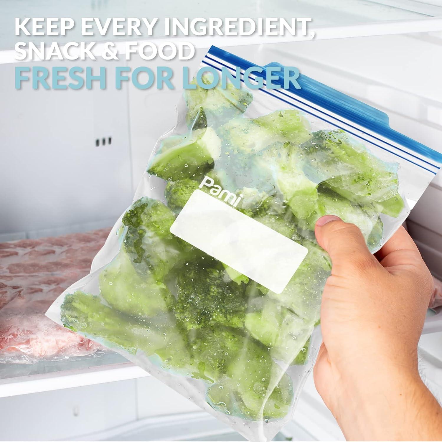 image:imagePAMI 60 Ct Reusable Leakproof Gallon Slider Freezer Bags with Expandable Bottom Double Zipper Closure Write on Label