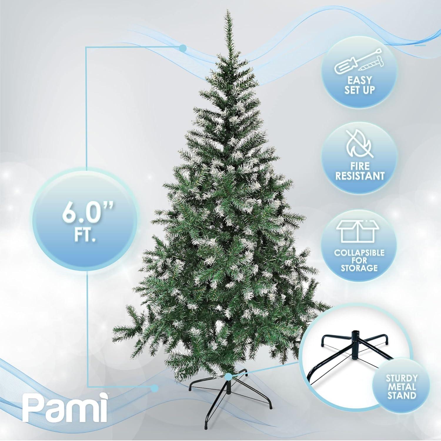 image:imagePAMI Artificial Christmas Tree with White Tips 6ft Douglas Fir Tree with 802 Tips Green Christmas Tree with Metal Stand EasyAssembly FoldUp Realistic Xmas Tree for Holiday Home Dcor