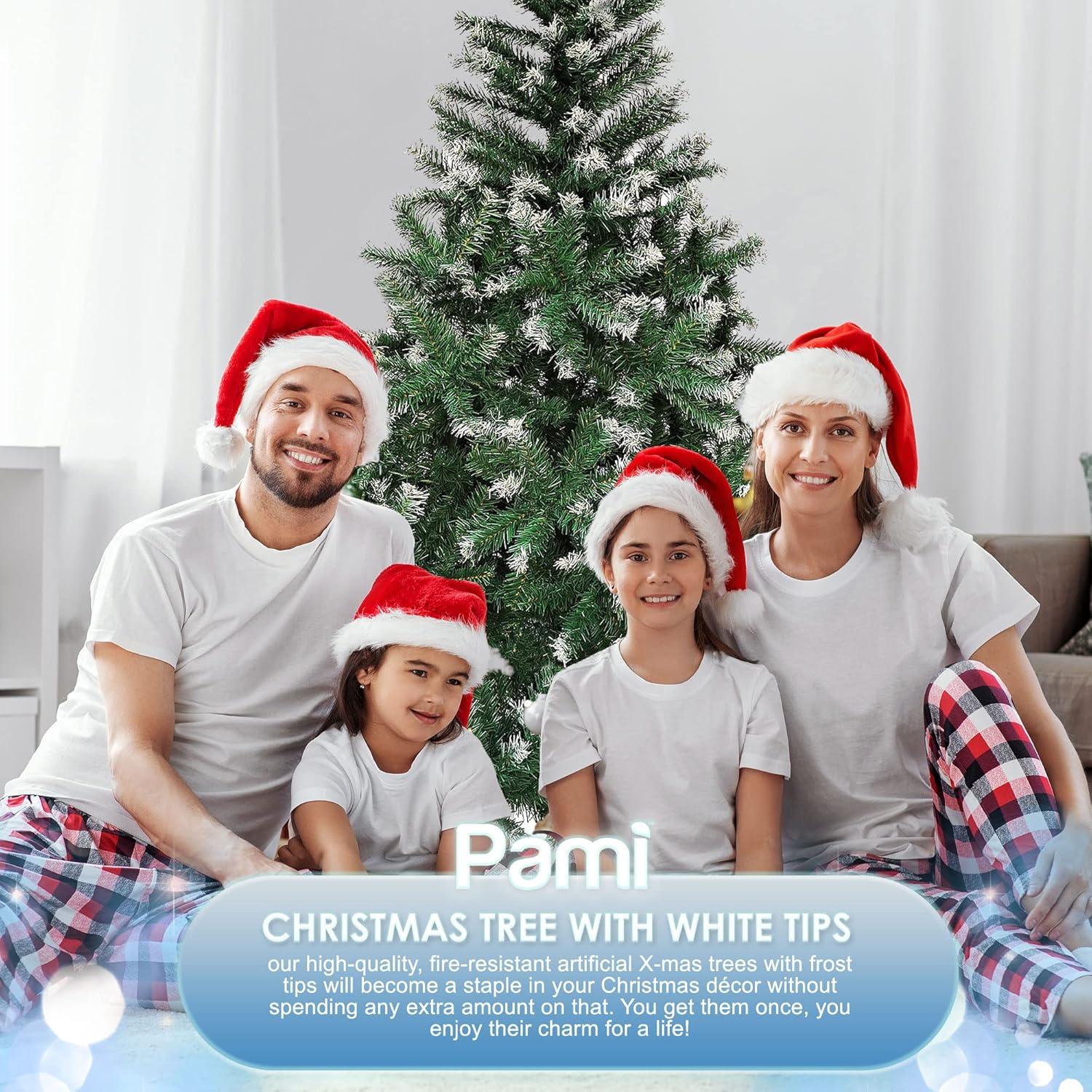 image:imagePAMI Artificial Christmas Tree with White Tips 6ft Douglas Fir Tree with 802 Tips Green Christmas Tree with Metal Stand EasyAssembly FoldUp Realistic Xmas Tree for Holiday Home Dcor