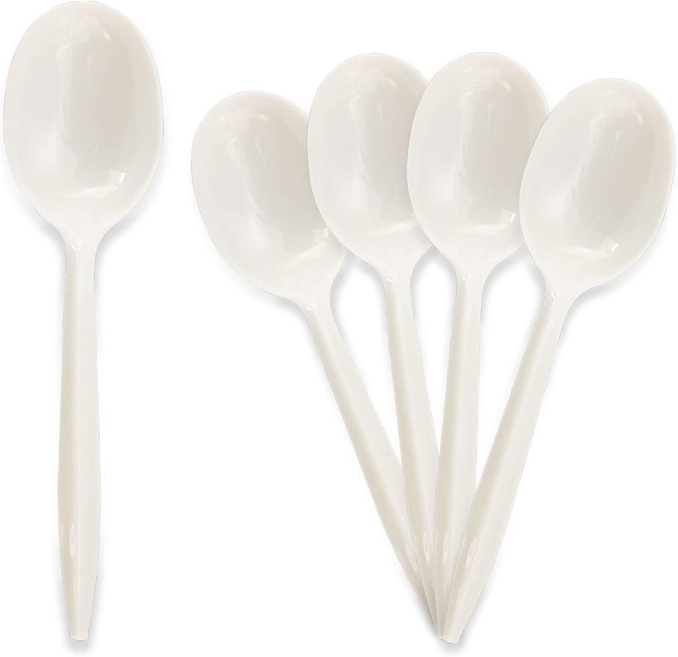 image:imagePAMI Bulk Plastic Spoons 1000 Count Disposable Medium Weight Sturdy Cutlery for Parties and Catering Teaspoons Teaspoons WhiteSoup Spoons