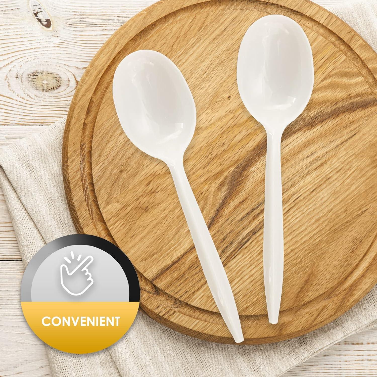 image:imagePAMI Bulk Plastic Spoons 1000 Count Disposable Medium Weight Sturdy Cutlery for Parties and Catering Teaspoons Teaspoons WhiteSoup Spoons