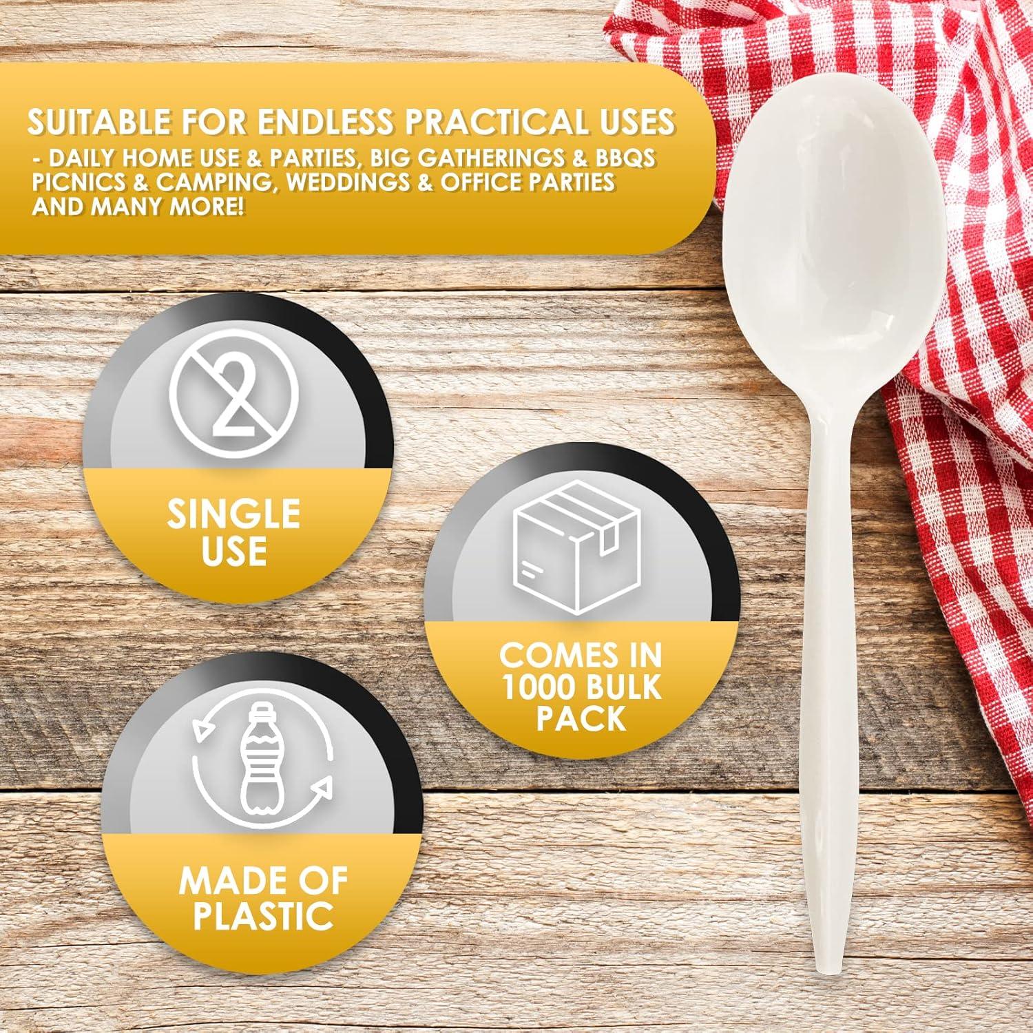 image:imagePAMI Bulk Plastic Spoons 1000 Count Disposable Medium Weight Sturdy Cutlery for Parties and Catering Teaspoons Teaspoons WhiteSoup Spoons