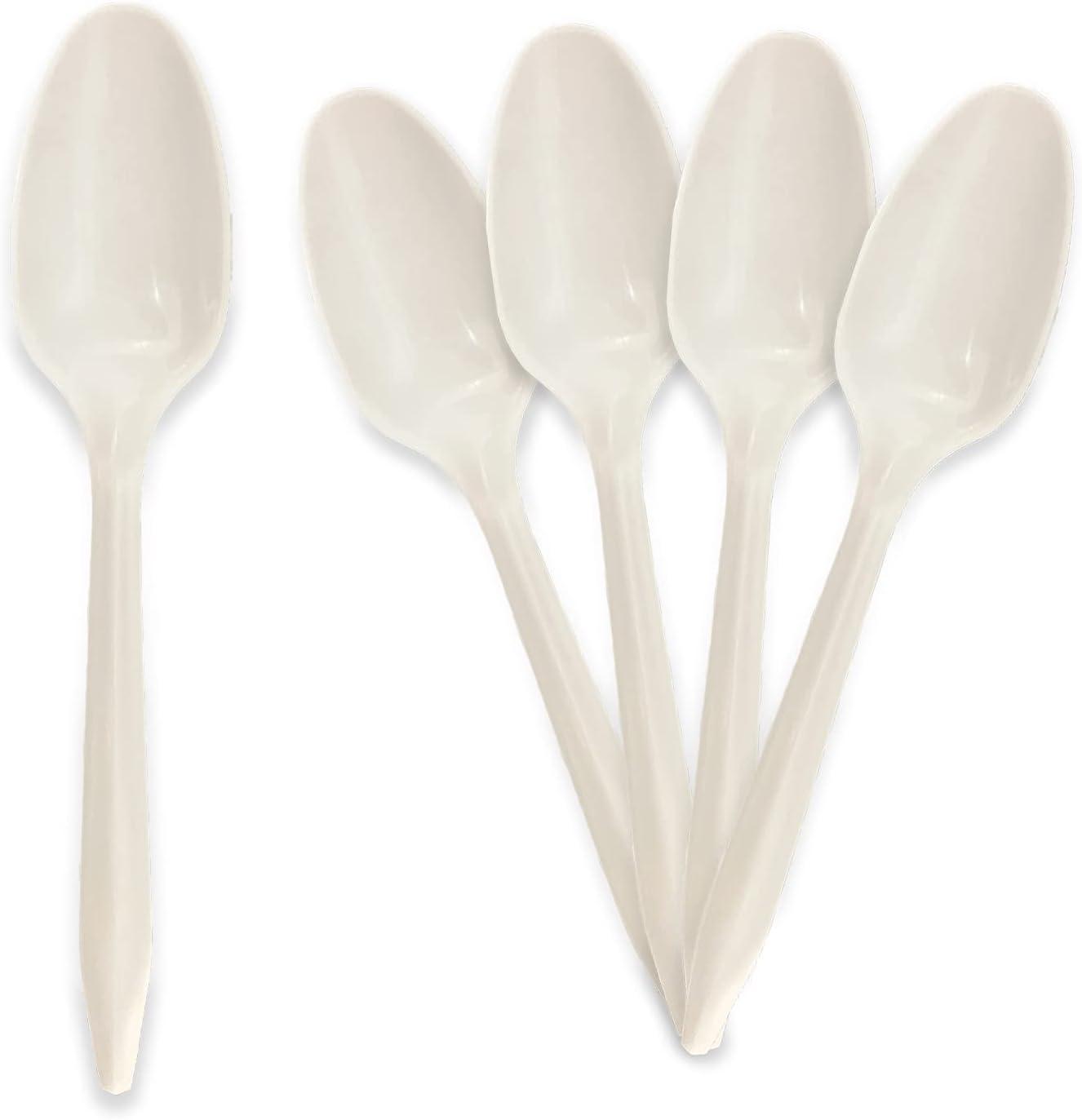 image:imagePAMI Bulk Plastic Spoons 1000 Count Disposable Medium Weight Sturdy Cutlery for Parties and Catering Teaspoons Teaspoons WhiteTeaspoons