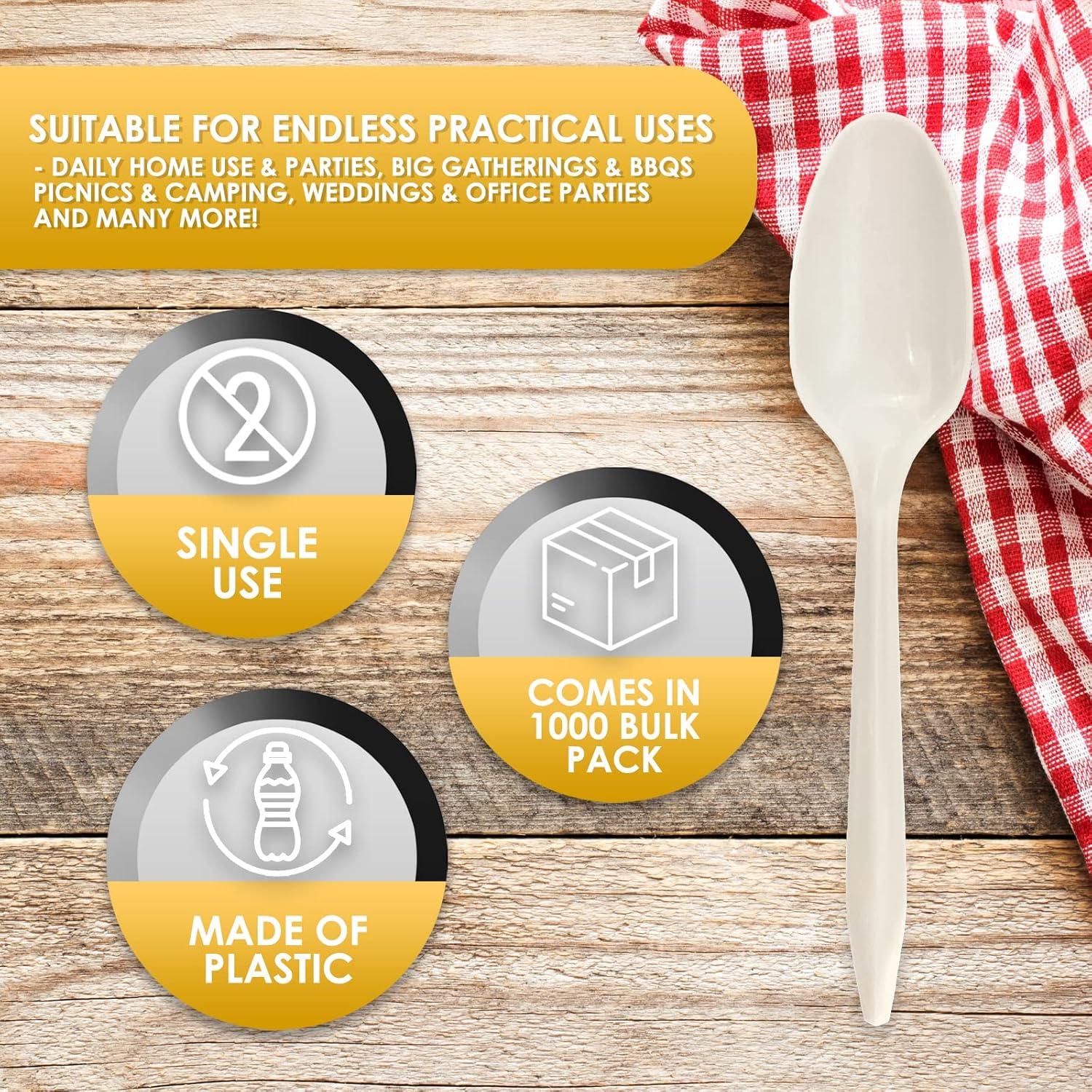 image:imagePAMI Bulk Plastic Spoons 1000 Count Disposable Medium Weight Sturdy Cutlery for Parties and Catering Teaspoons Teaspoons WhiteTeaspoons