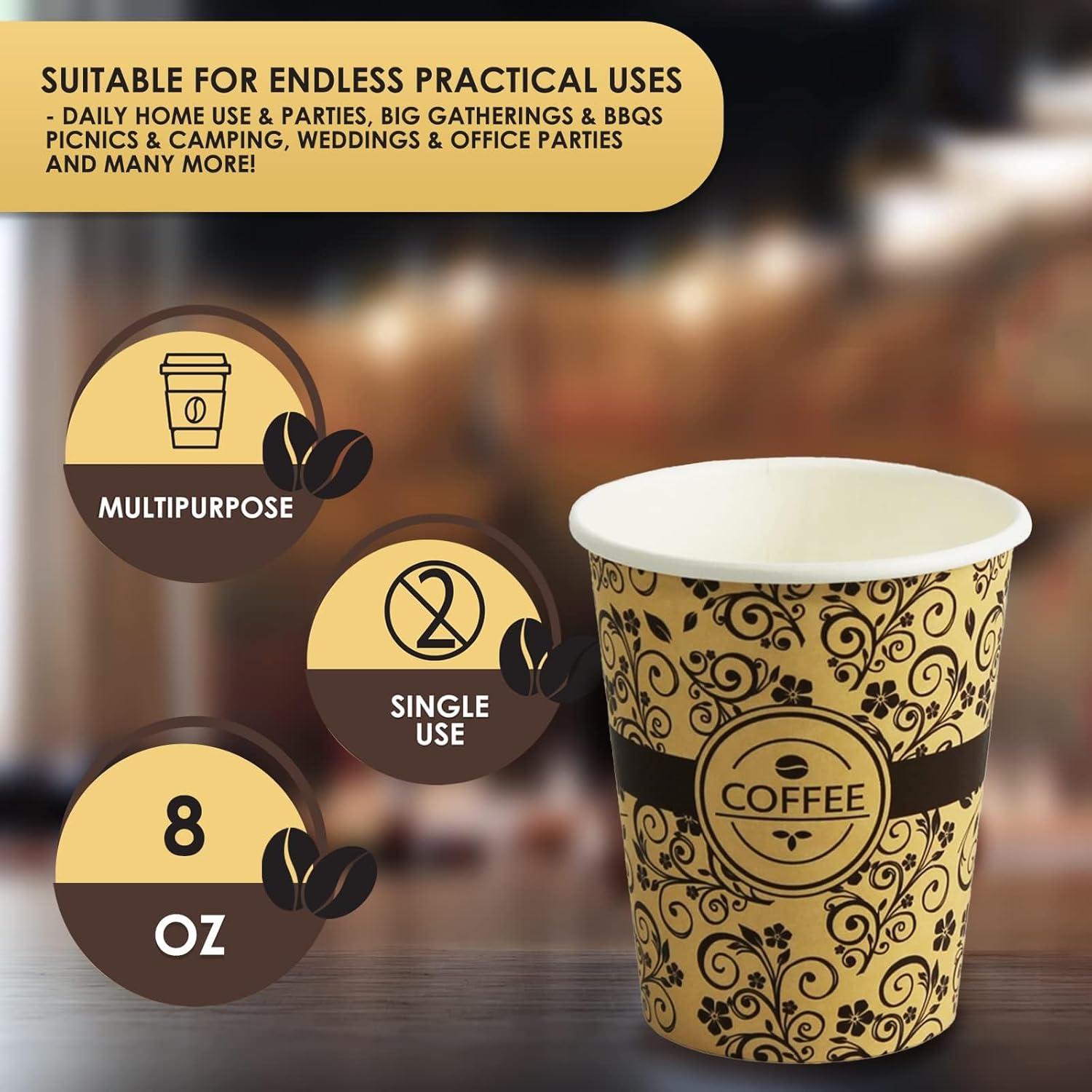 image:imagePAMI Disposable Coffee Cups SingleUse Paper Cups ToGo Hot Beverage Cups for Espresso Coffee Tea Hot Chocolate Leak Resistant Cafe amp Home Use 50 12oz8oz