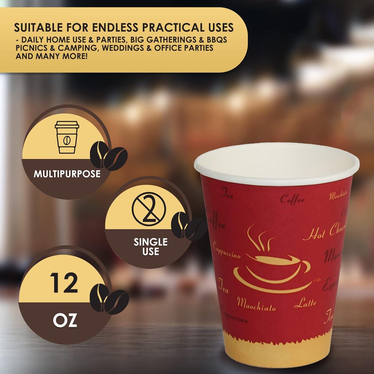 image:imagePAMI Disposable Coffee Cups SingleUse Paper Cups ToGo Hot Beverage Cups for Espresso Coffee Tea Hot Chocolate Leak Resistant Cafe amp Home Use 50 12oz12oz