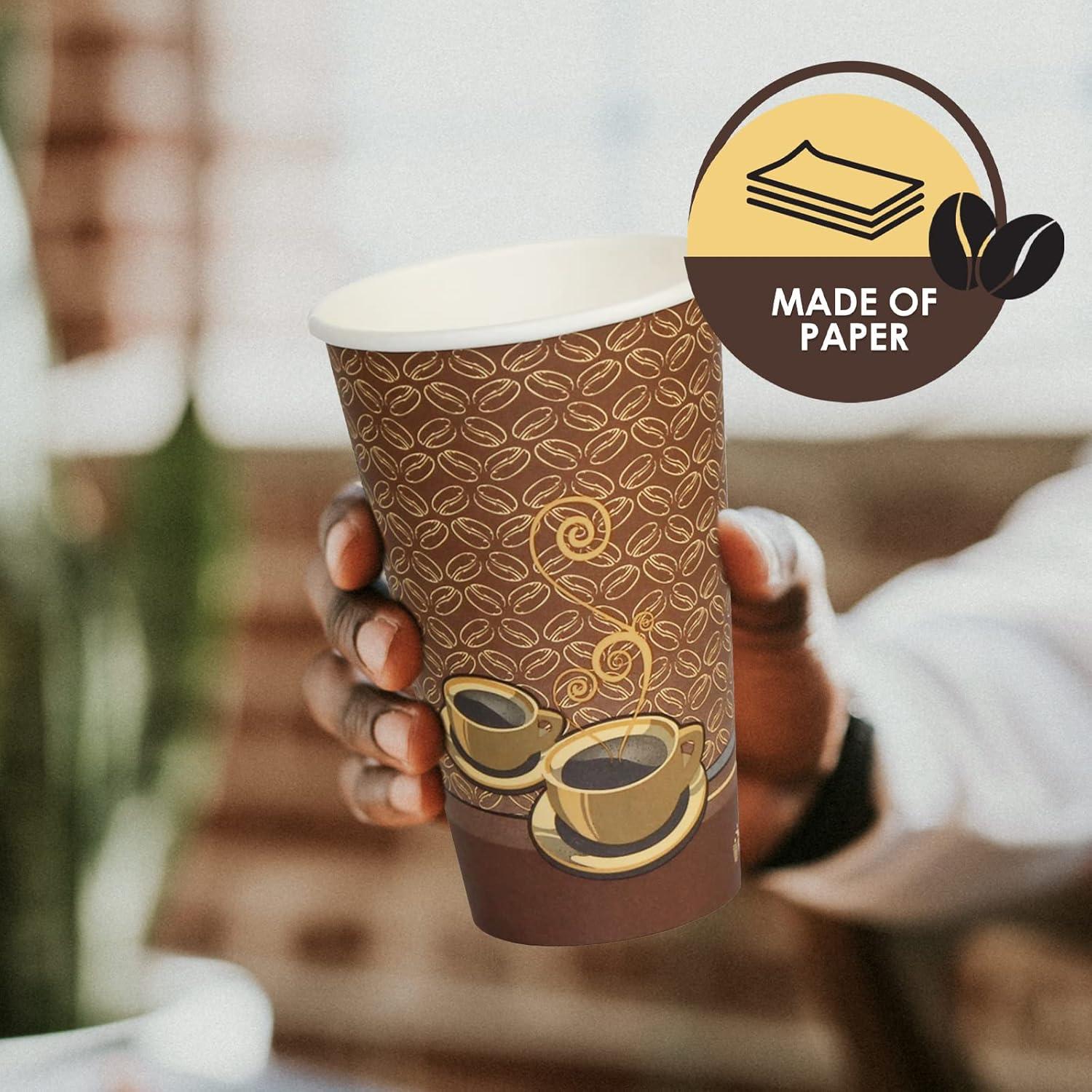 image:imagePAMI Disposable Coffee Cups SingleUse Paper Cups ToGo Hot Beverage Cups for Espresso Coffee Tea Hot Chocolate Leak Resistant Cafe amp Home Use 50 12oz16oz