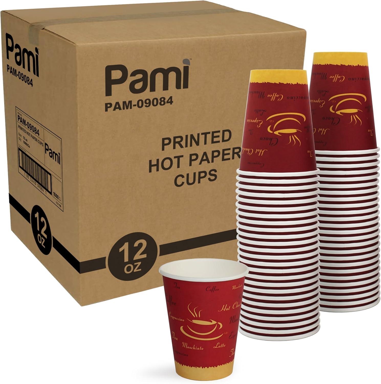 image:imagePAMI Disposable Coffee Cups SingleUse Paper Cups ToGo Hot Beverage Cups for Espresso Coffee Tea Hot Chocolate Leak Resistant Cafe amp Home Use 50 12oz12oz