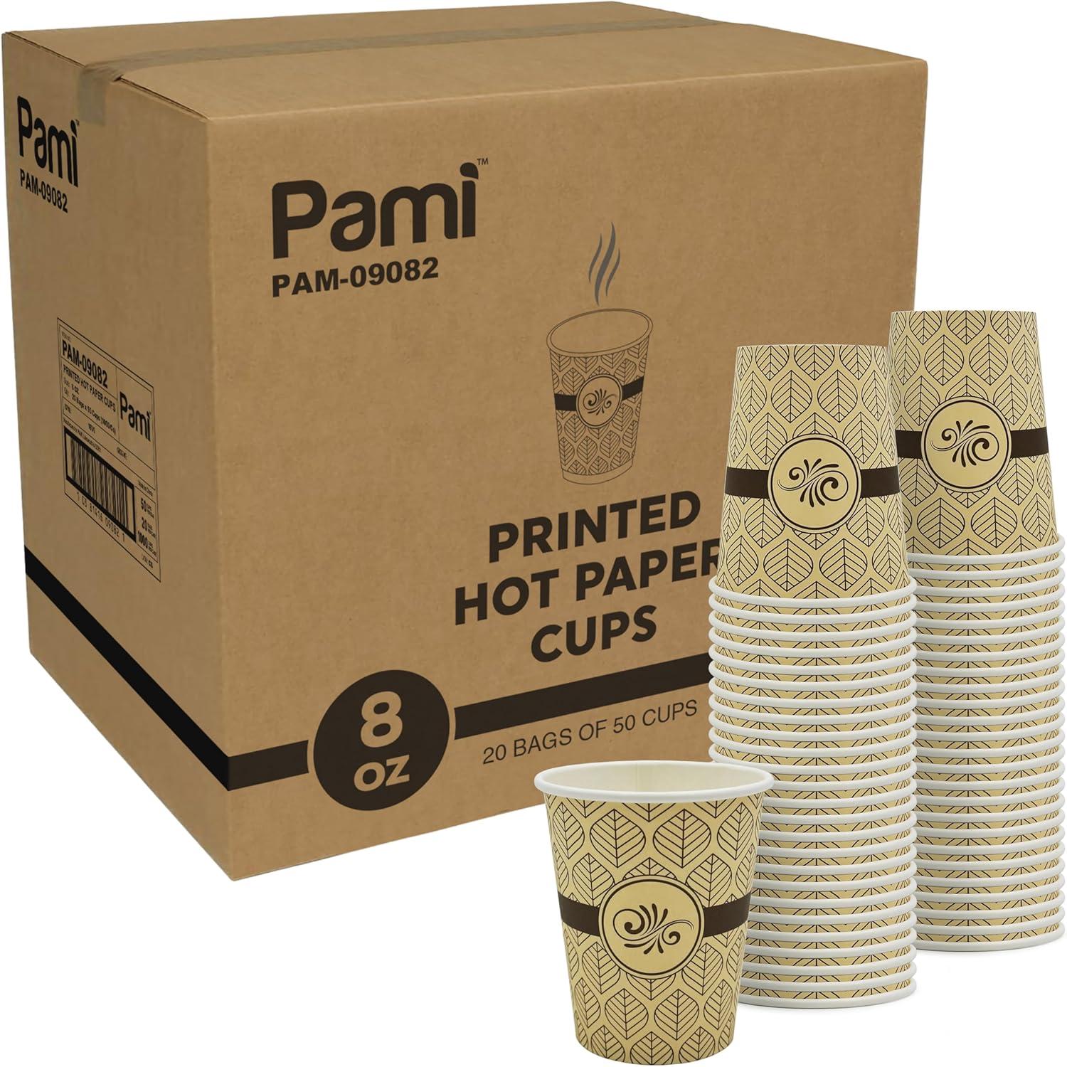 image:imagePAMI Disposable Coffee Cups SingleUse Paper Cups ToGo Hot Beverage Cups for Espresso Coffee Tea Hot Chocolate Leak Resistant Cafe amp Home Use 50 12oz8oz