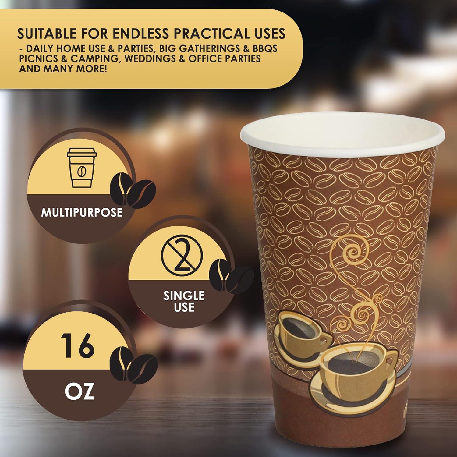 image:imagePAMI Disposable Coffee Cups SingleUse Paper Cups ToGo Hot Beverage Cups for Espresso Coffee Tea Hot Chocolate Leak Resistant Cafe amp Home Use 50 12oz16oz