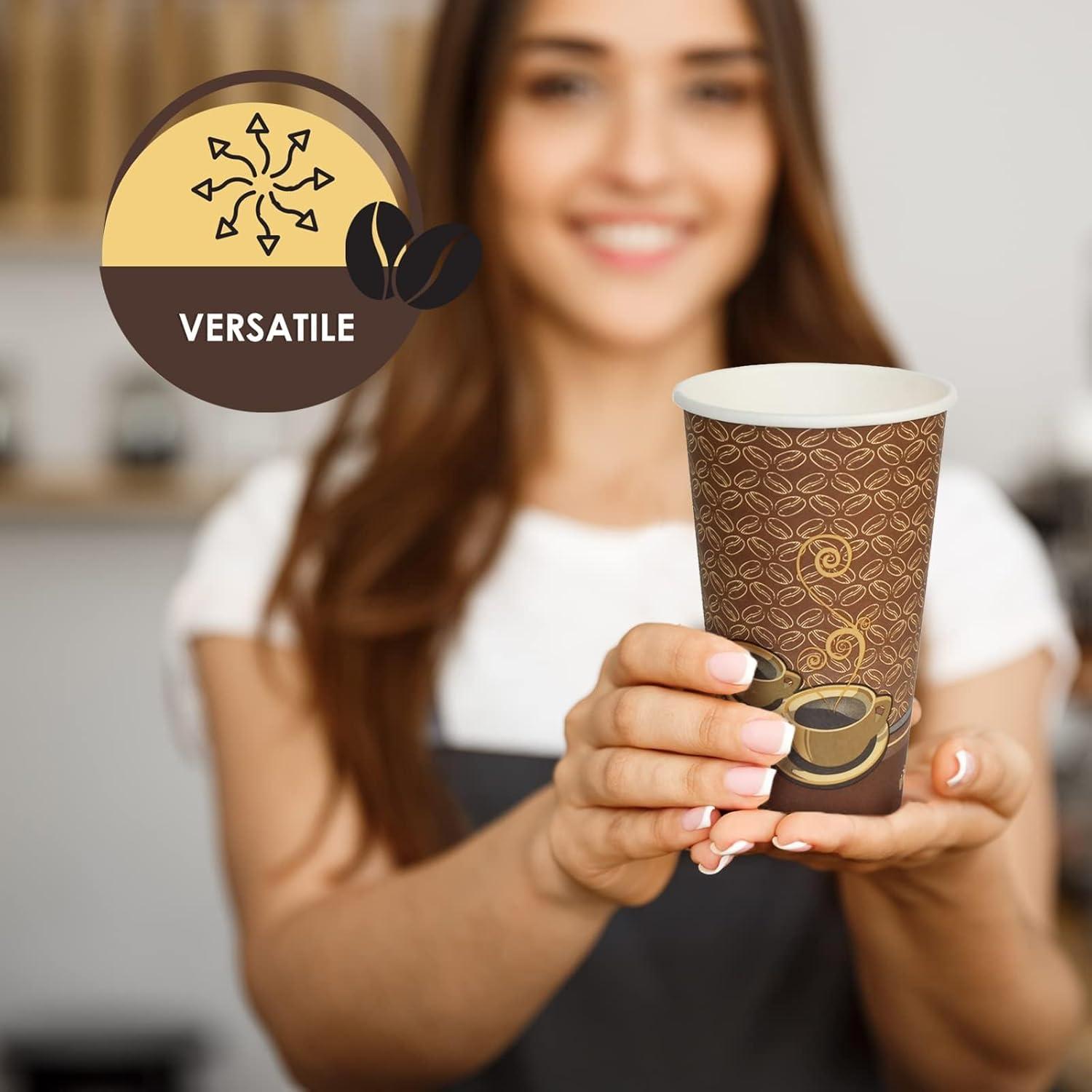 image:imagePAMI Disposable Coffee Cups SingleUse Paper Cups ToGo Hot Beverage Cups for Espresso Coffee Tea Hot Chocolate Leak Resistant Cafe amp Home Use 50 12oz16oz