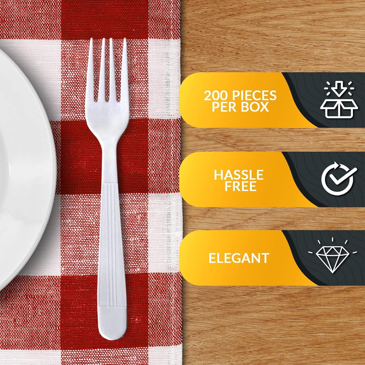 image:imagePAMI Heavy Weight Disposable Plastic Forks 200Pack Bulk King Size Deluxe White Plastic Silverware For Parties Weddings Catering Food Stands Takeaway HeavyDuty SingleUse Partyware ForksForks