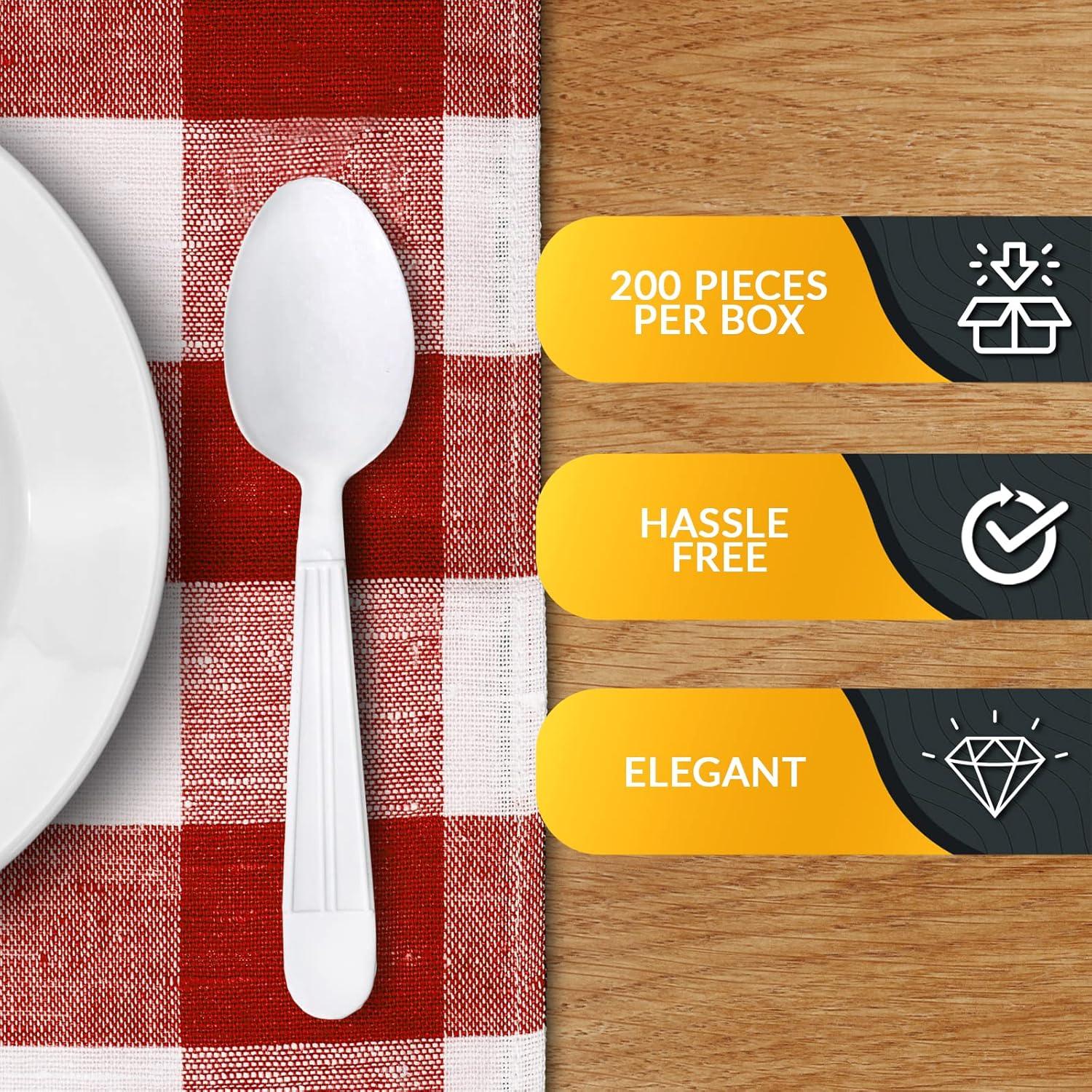 image:imagePAMI Heavy Weight Disposable Plastic Forks 200Pack Bulk King Size Deluxe White Plastic Silverware For Parties Weddings Catering Food Stands Takeaway HeavyDuty SingleUse Partyware ForksTeaspoons