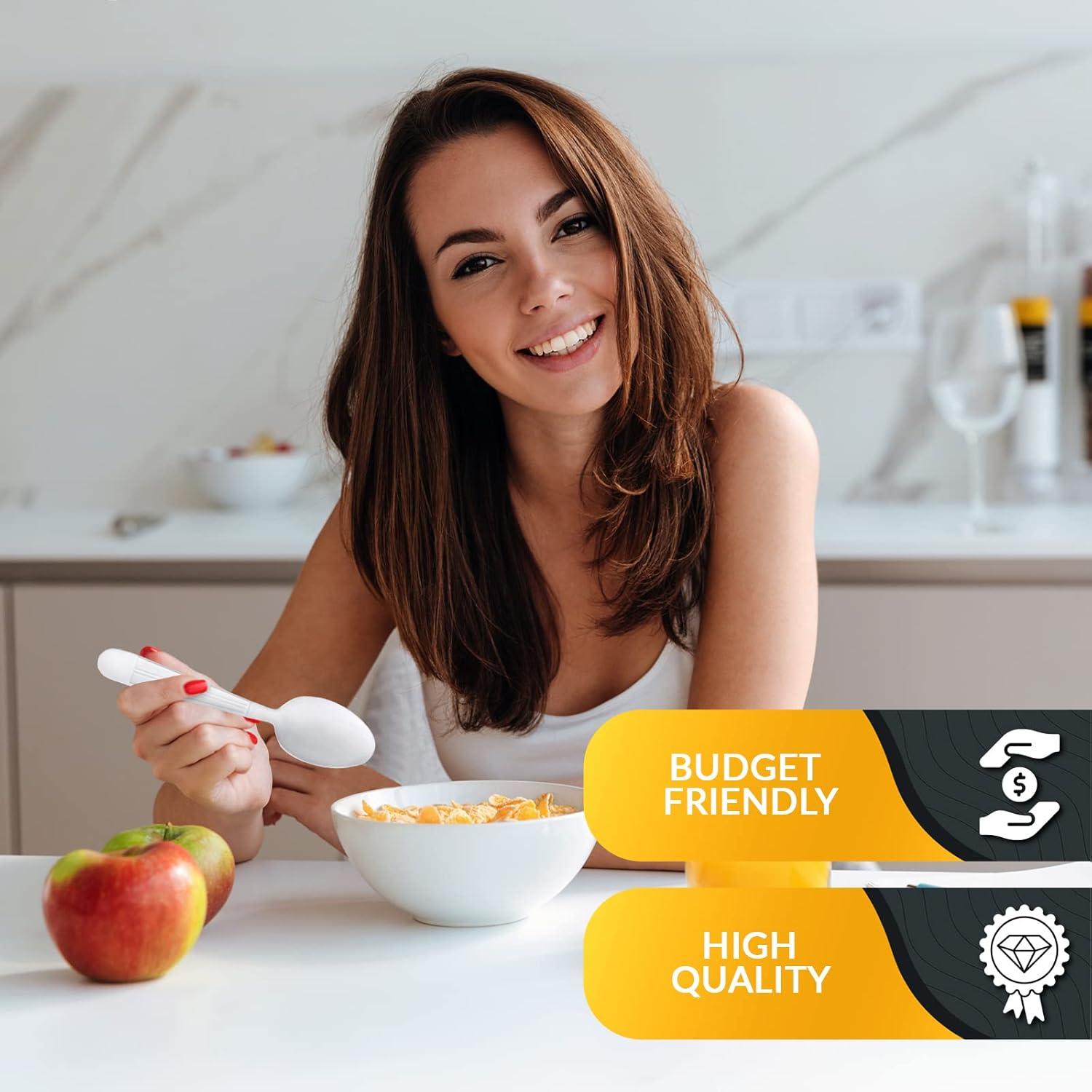 image:imagePAMI Heavy Weight Disposable Plastic Forks 200Pack Bulk King Size Deluxe White Plastic Silverware For Parties Weddings Catering Food Stands Takeaway HeavyDuty SingleUse Partyware ForksTeaspoons