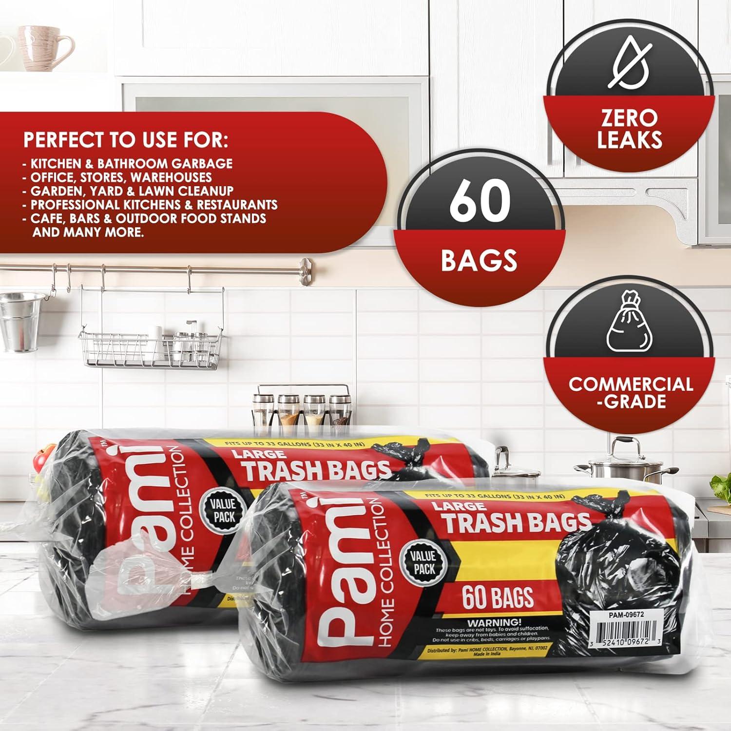image:imagePAMI Large 33Gallon ScentFree Trash Bags 60Pack Black