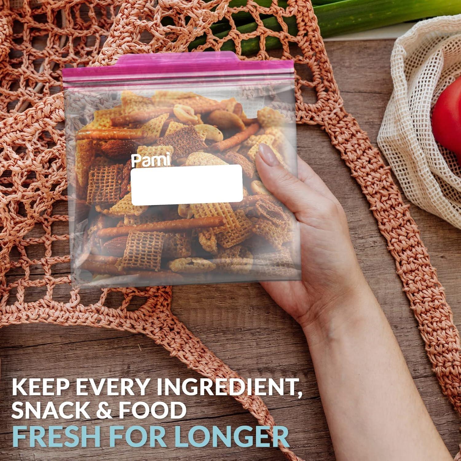 image:imagePAMI Leakproof Reusable Double Zip Sandwich Bags with Expandable Bottom and WriteOn Label Food Storage Zipper Bags Gallon 60 Clear60