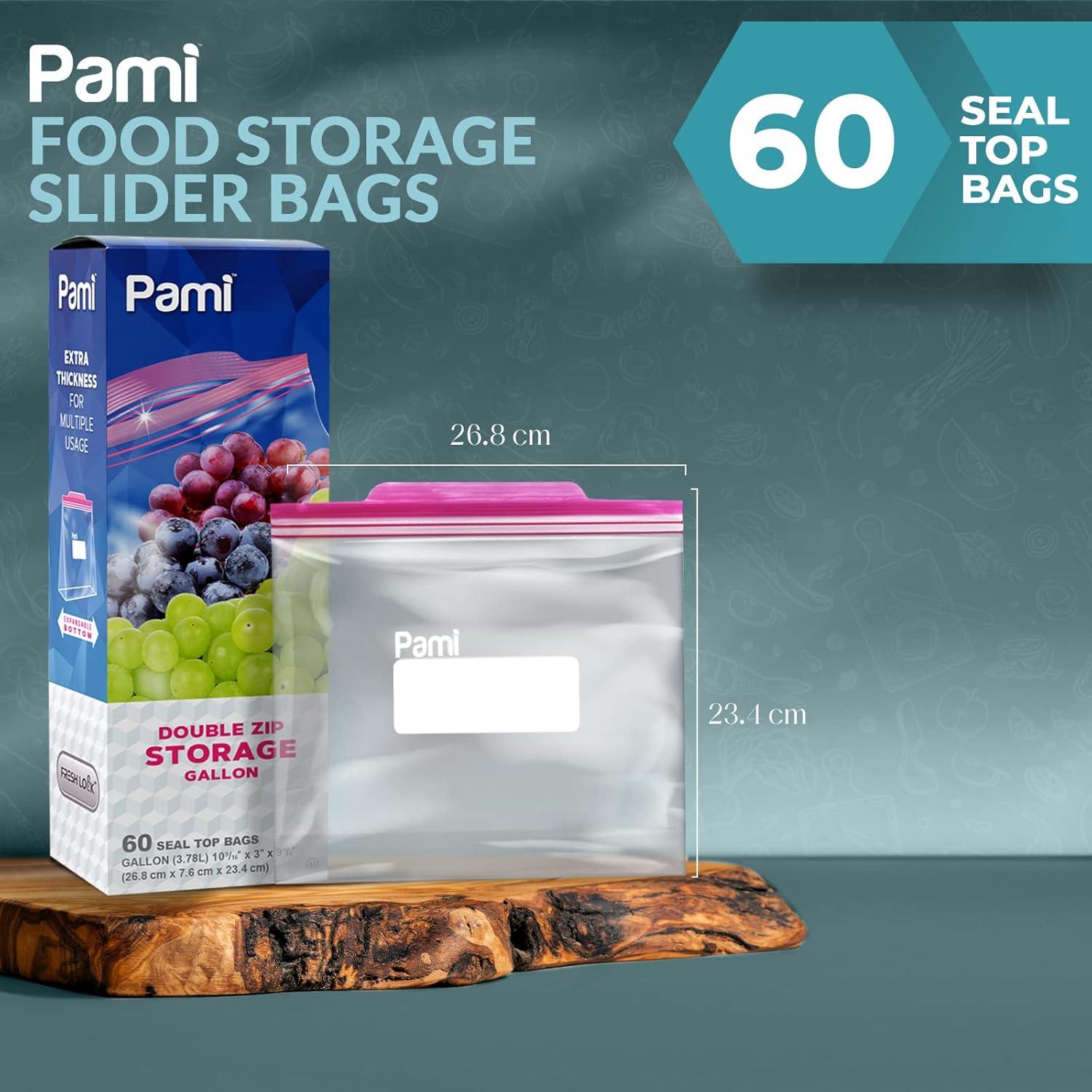 image:imagePAMI Leakproof Reusable Double Zip Sandwich Bags with Expandable Bottom and WriteOn Label Food Storage Zipper Bags Gallon 60 Clear60