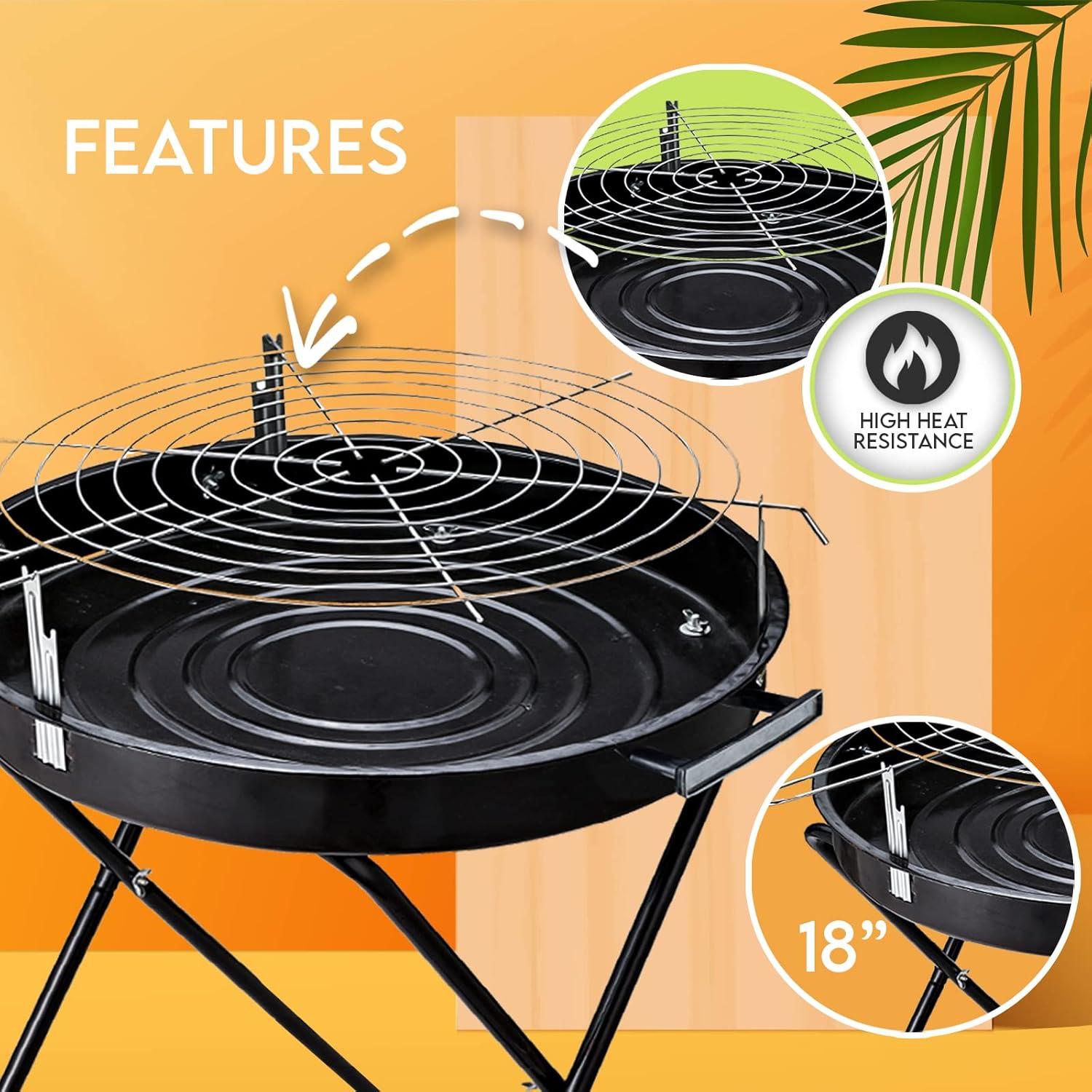 image:imagePAMI Portable BBQ Charcoal Standing GrillGrill For Courtyard Tailgating amp Picnics Lightweight Metal Outdoor Cooking Grill For Steaks Veggies amp More 18 Round Standing Grill with Handles