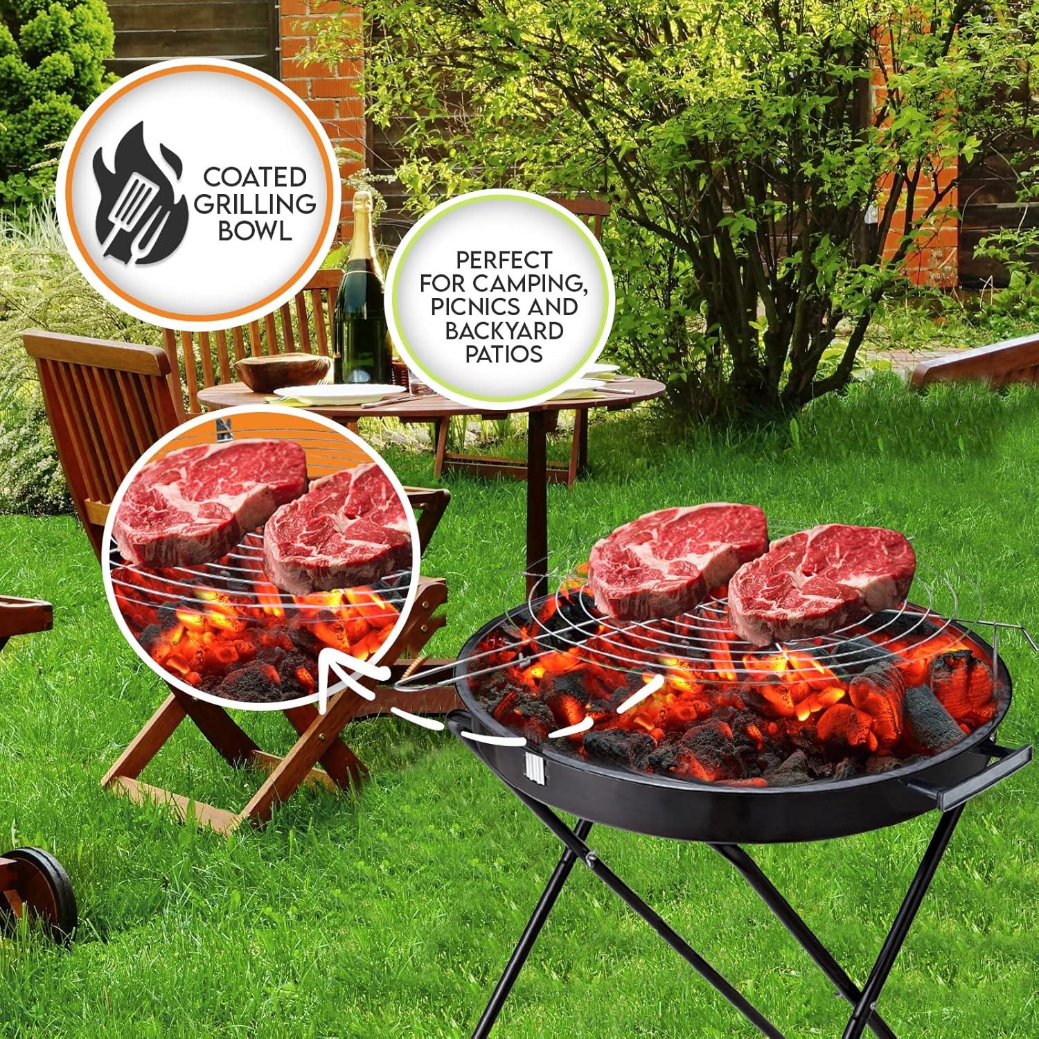 image:imagePAMI Portable BBQ Charcoal Standing GrillGrill For Courtyard Tailgating amp Picnics Lightweight Metal Outdoor Cooking Grill For Steaks Veggies amp More 18 Round Standing Grill with Handles