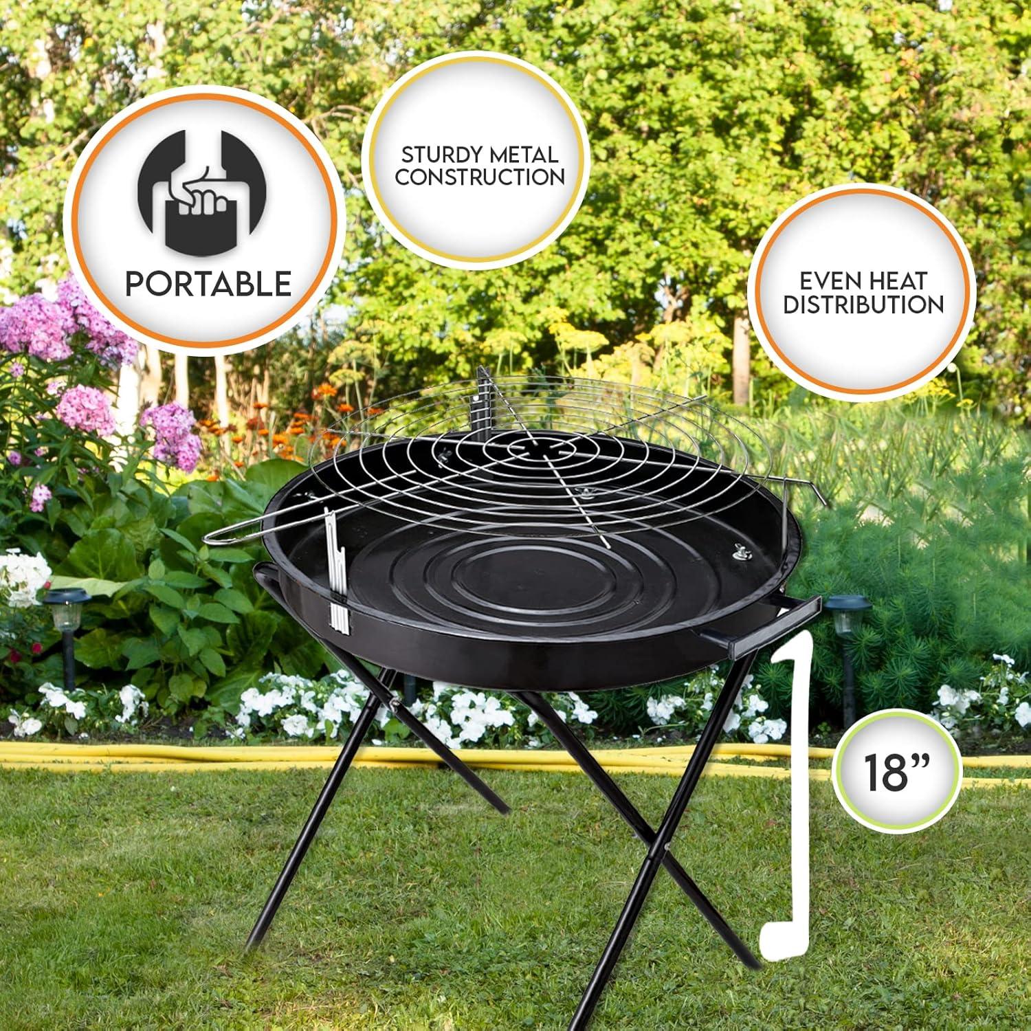 image:imagePAMI Portable BBQ Charcoal Standing GrillGrill For Courtyard Tailgating amp Picnics Lightweight Metal Outdoor Cooking Grill For Steaks Veggies amp More 18 Round Standing Grill with Handles