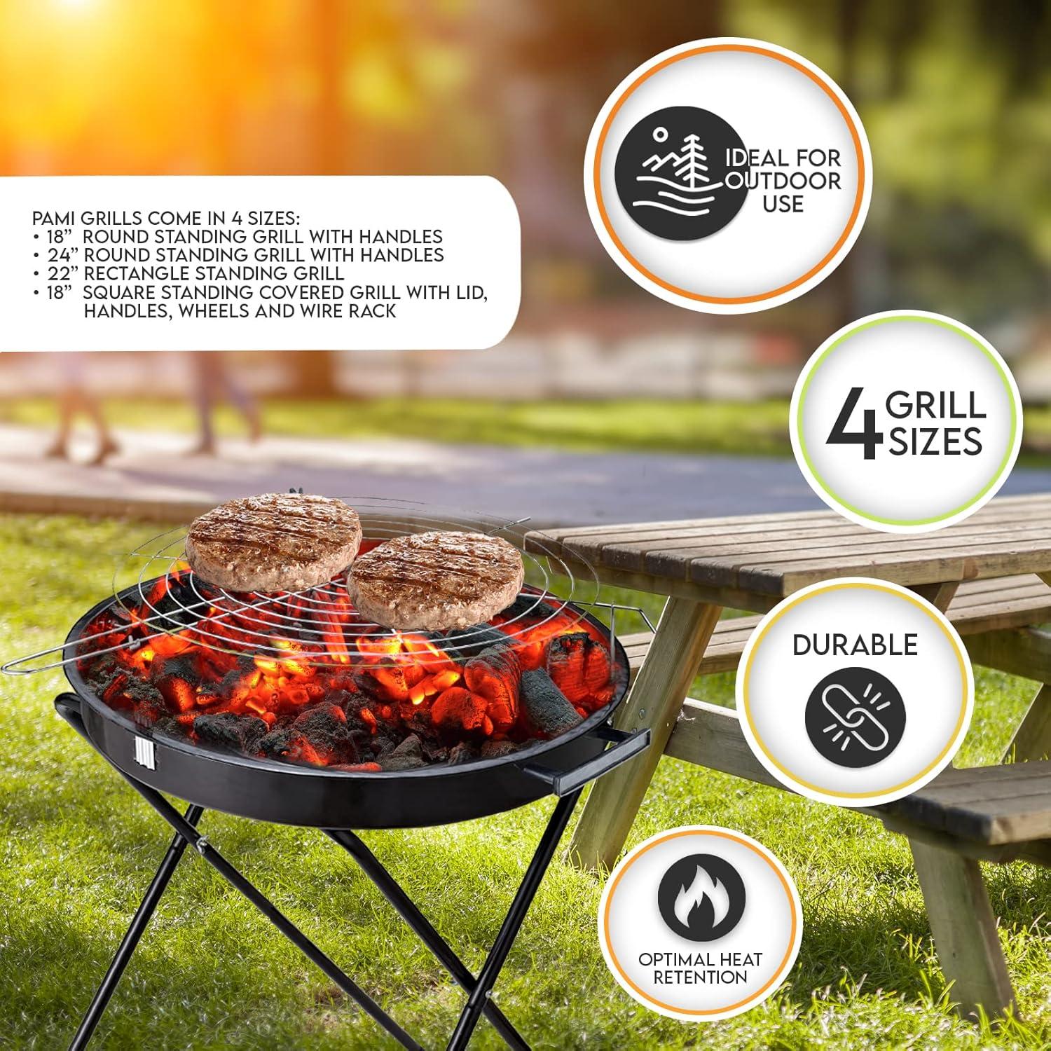 image:imagePAMI Portable BBQ Charcoal Standing GrillGrill For Courtyard Tailgating amp Picnics Lightweight Metal Outdoor Cooking Grill For Steaks Veggies amp More 18 Round Standing Grill with Handles