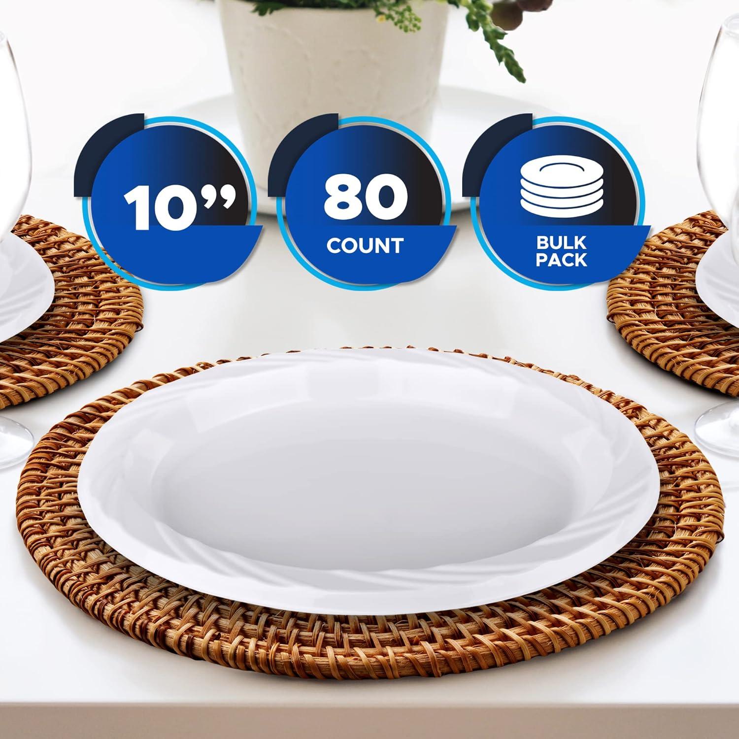 image:imagePAMI Premium Disposable Plastic Plates Pack of 80 10 White Party Plates For Dinner Desserts Appetizers HeavyDuty Microwavable Plates In Bulk For Any Occasion Elegant Plastic Dinnerware Set