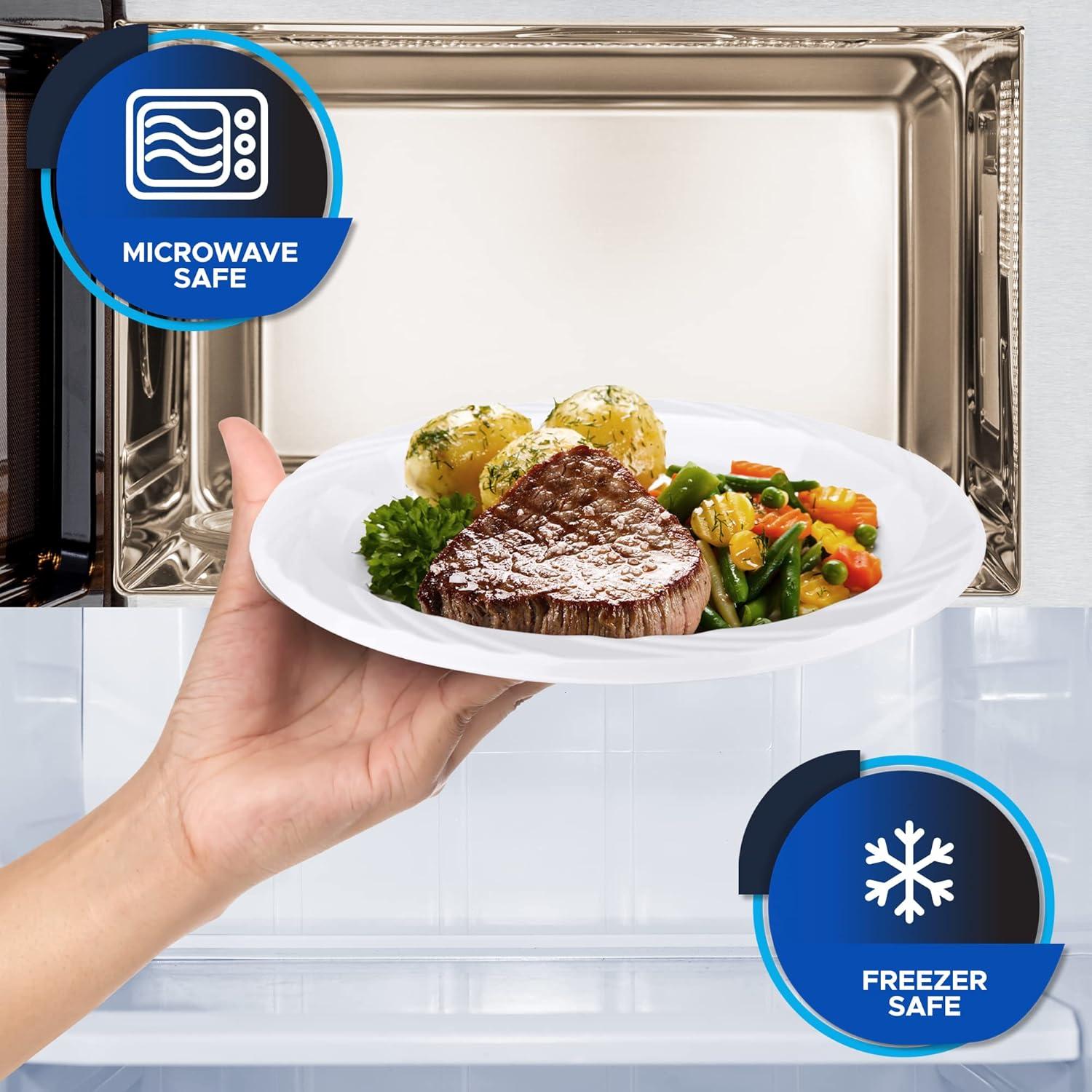 image:imagePAMI Premium Disposable Plastic Plates Pack of 80 10 White Party Plates For Dinner Desserts Appetizers HeavyDuty Microwavable Plates In Bulk For Any Occasion Elegant Plastic Dinnerware Set