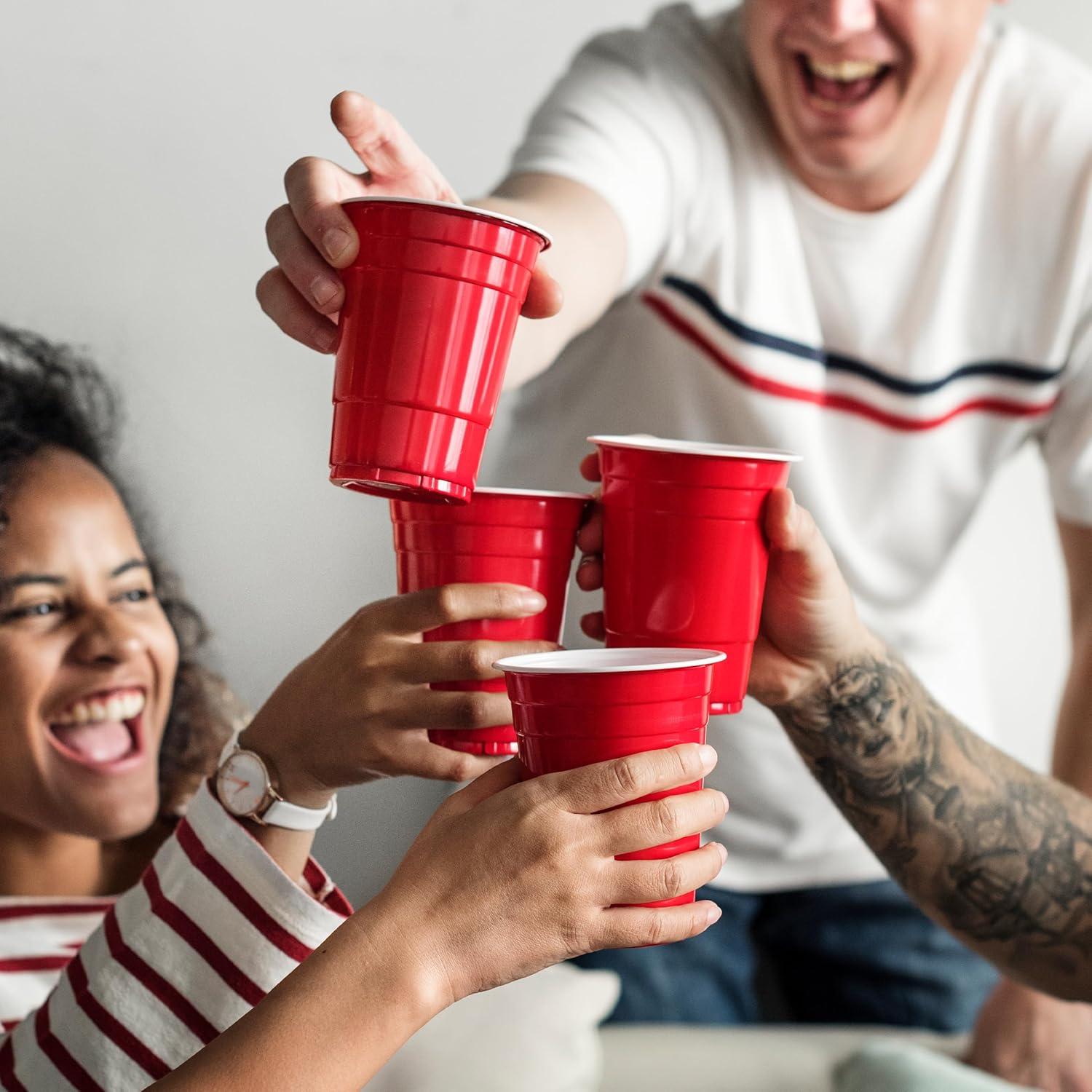 image:imagePAMI Red Plastic Party Cups 16oz Disposable Drinking Glasses Colored Plastic Glasses For Iced Tea Smoothies Punch Beer Cocktails amp Cold Drinks Beerpong Cups In Resealable Bag 30 RedRed