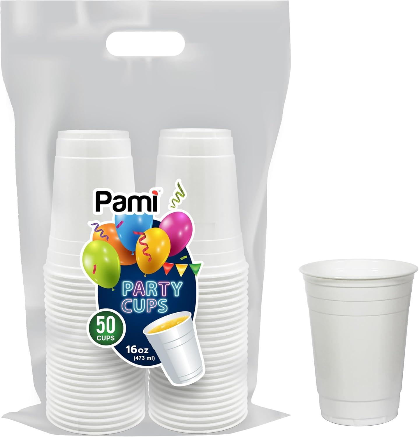 image:imagePAMI Red Plastic Party Cups 16oz Disposable Drinking Glasses Colored Plastic Glasses For Iced Tea Smoothies Punch Beer Cocktails amp Cold Drinks Beerpong Cups In Resealable Bag 30 RedWhite