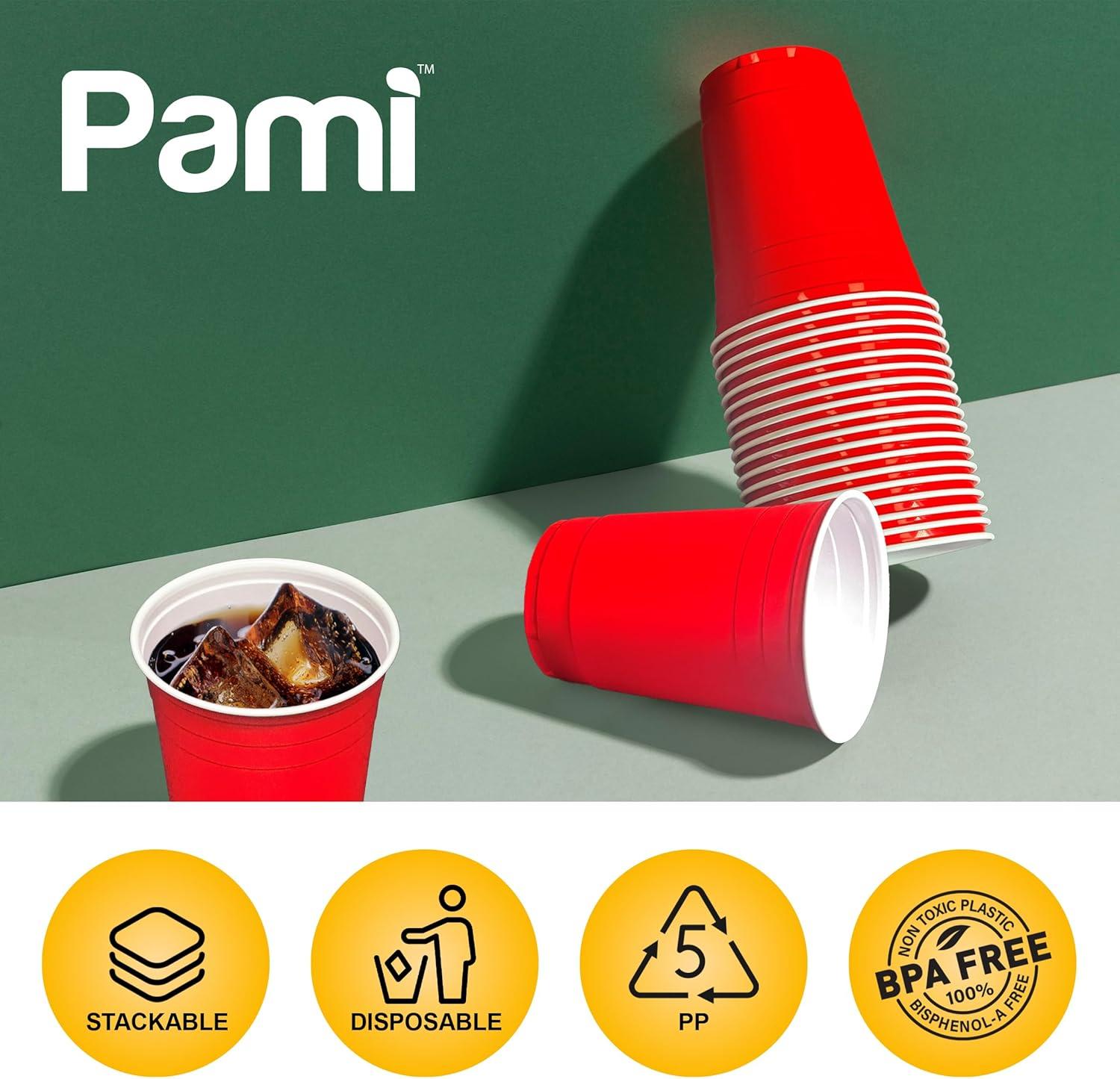 image:imagePAMI Red Plastic Party Cups 16oz Disposable Drinking Glasses Colored Plastic Glasses For Iced Tea Smoothies Punch Beer Cocktails amp Cold Drinks Beerpong Cups In Resealable Bag 30 RedRed
